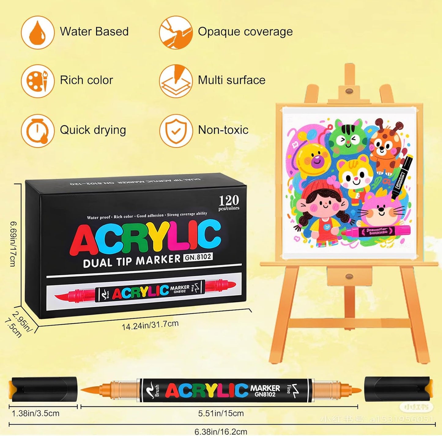 120 Colors Dual Tip Acrylic Paint Pens, 0.5-5MM Brush Tip & 1 MM Fine Tip Acrylic Paint Markers for Stone, Glass, Canvas, Rocks, Wood & More – Vibrant paint Markers and PAINT PENS for Crafting & DIY