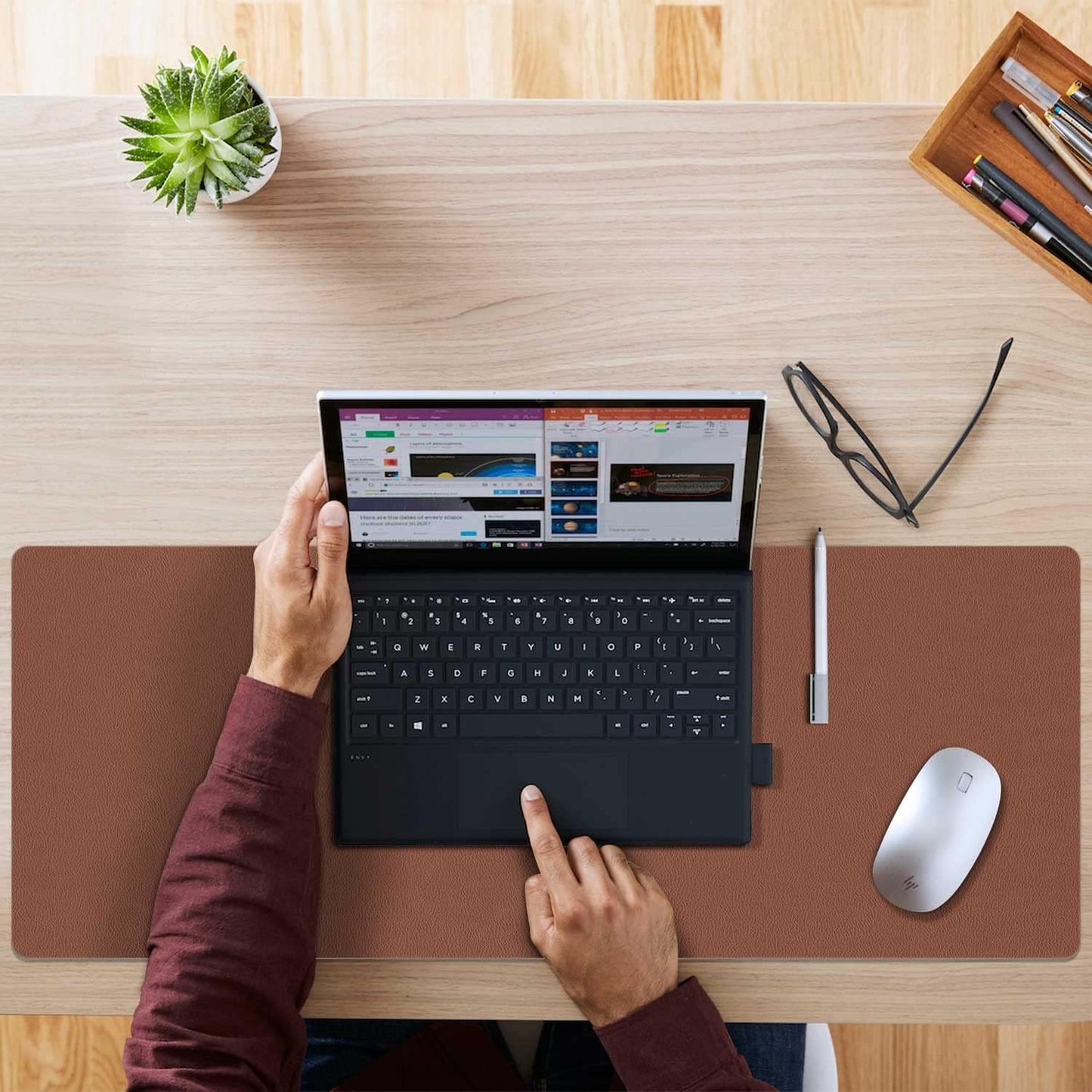 Aothia Double-Sided PU Leather Desk Pad - Non-Slip Large Mouse Pad & Desk Mat for Office, Home - Waterproof, Easy to Clean, Durable Dual-Sided Surface (Brown, 36" x 17")