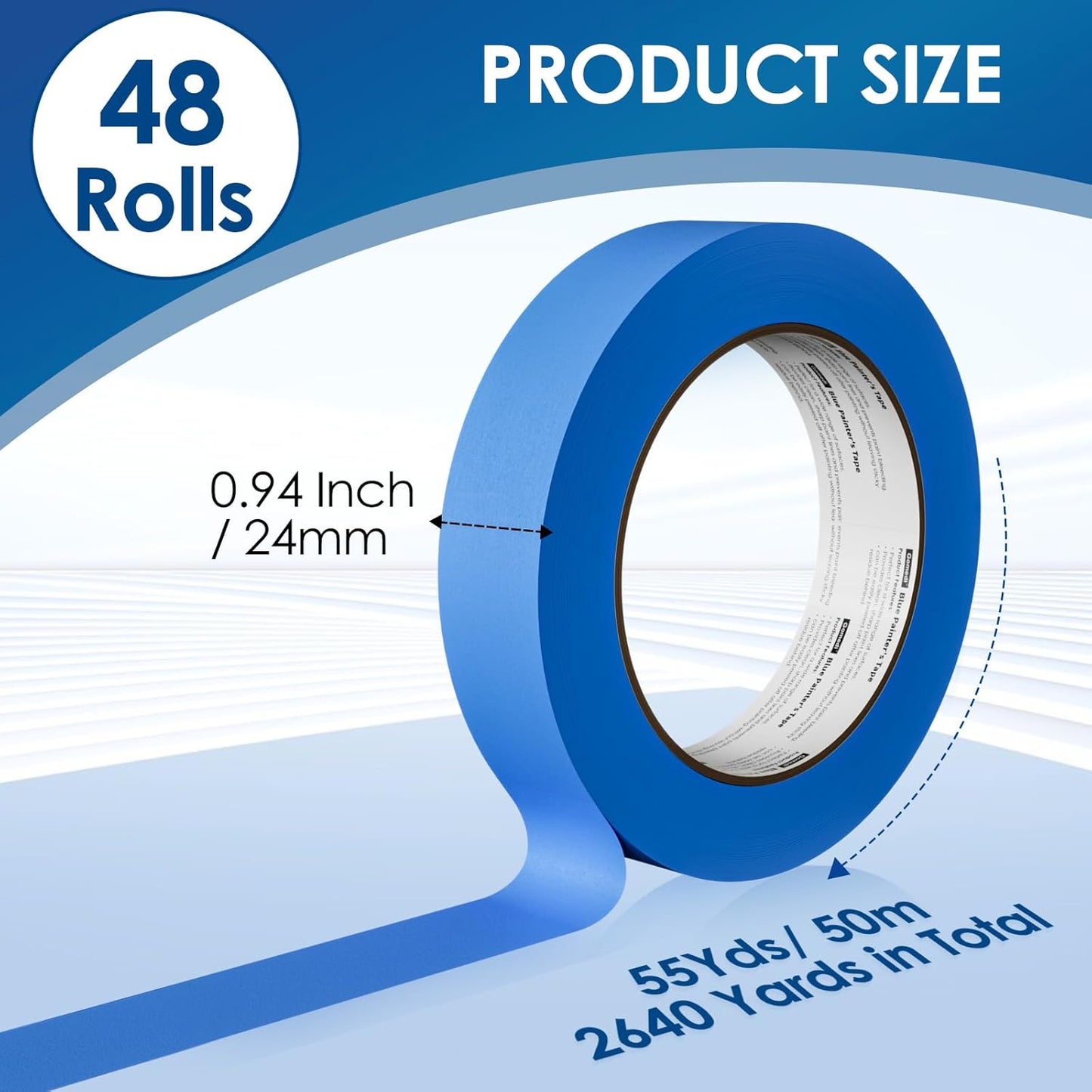 48 Rolls Blue Painters Tape Bulk 1 Inch, Paint Tape 0.94In× 55 Yards, Upgrade Masking Painter's Tape for Walls Painting Car Crafts Home UV Resistant, Total 2640 Yards
