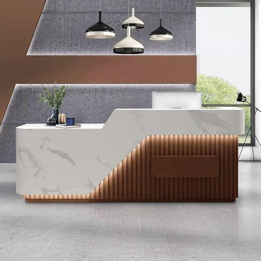 Reception Desk with Counter Modern Front Office Desk Large Reception Room Tables Checkout Counter Reception Table for Retail Lobby Beauty Salons D 79inch/200cm