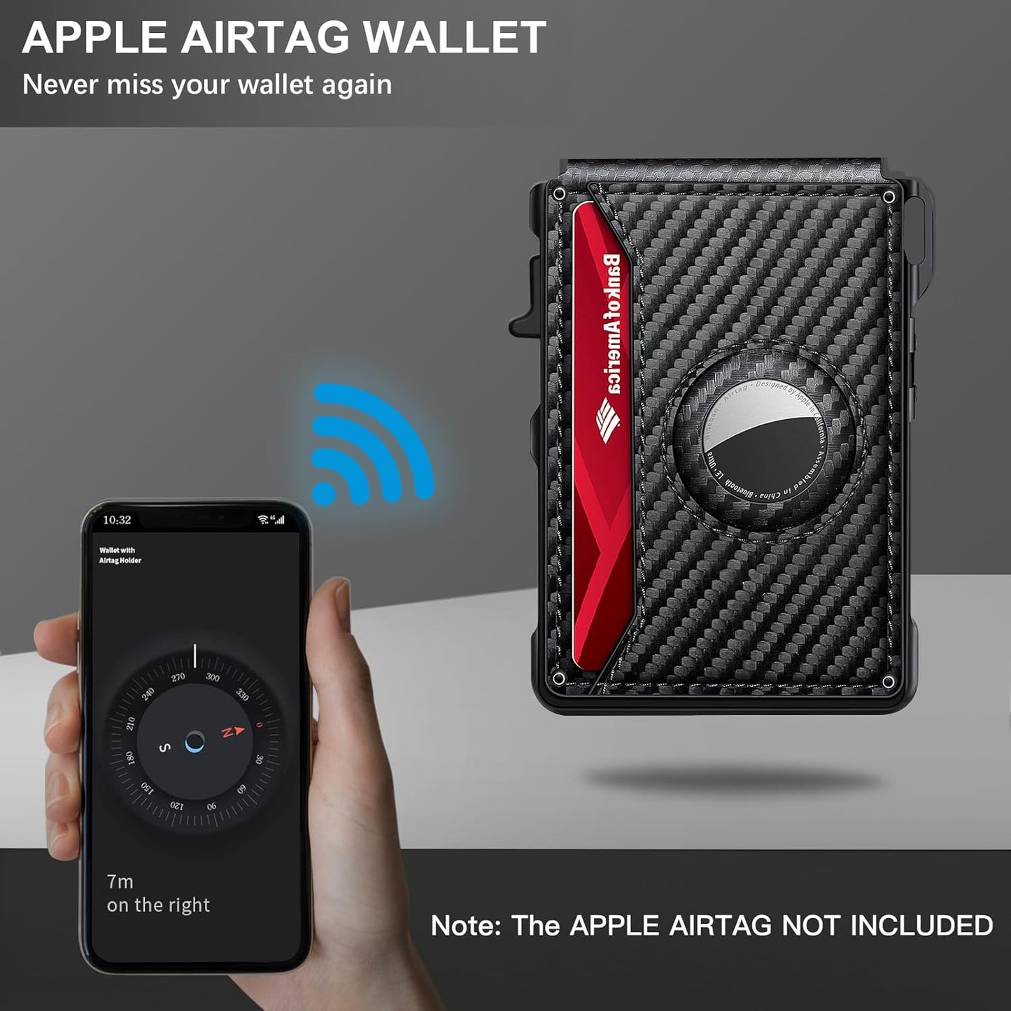 Airtag Wallet for Men, Mens Smart Wallet for Air Tag RFID Blocking, Minimalist Bifold Pop Up Aluminum Credit Card Case Holder 12+ Cards with ID Window, Gift for Men, No Airtag Included, Carbon Orange