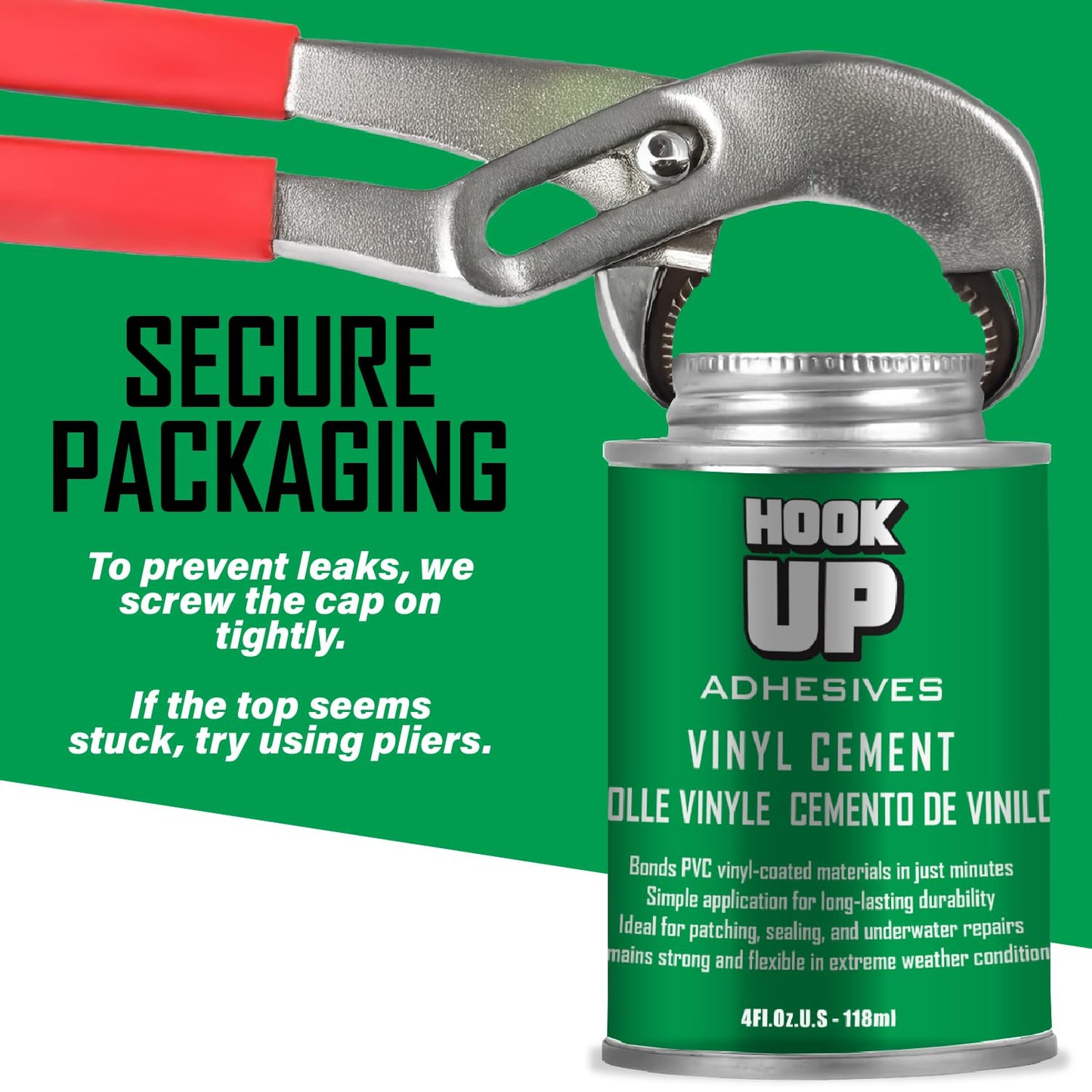 HOOK UP Adhesives Vinyl Contact Cement, Glue 4oz Waterproof, Fast-Drying Repair Adhesive for Pools, Inflatables, PVC, Air Mattresses, PVC Pipes, Tarps, Boats, Rafts, Upholstery Strong Bond, Cement