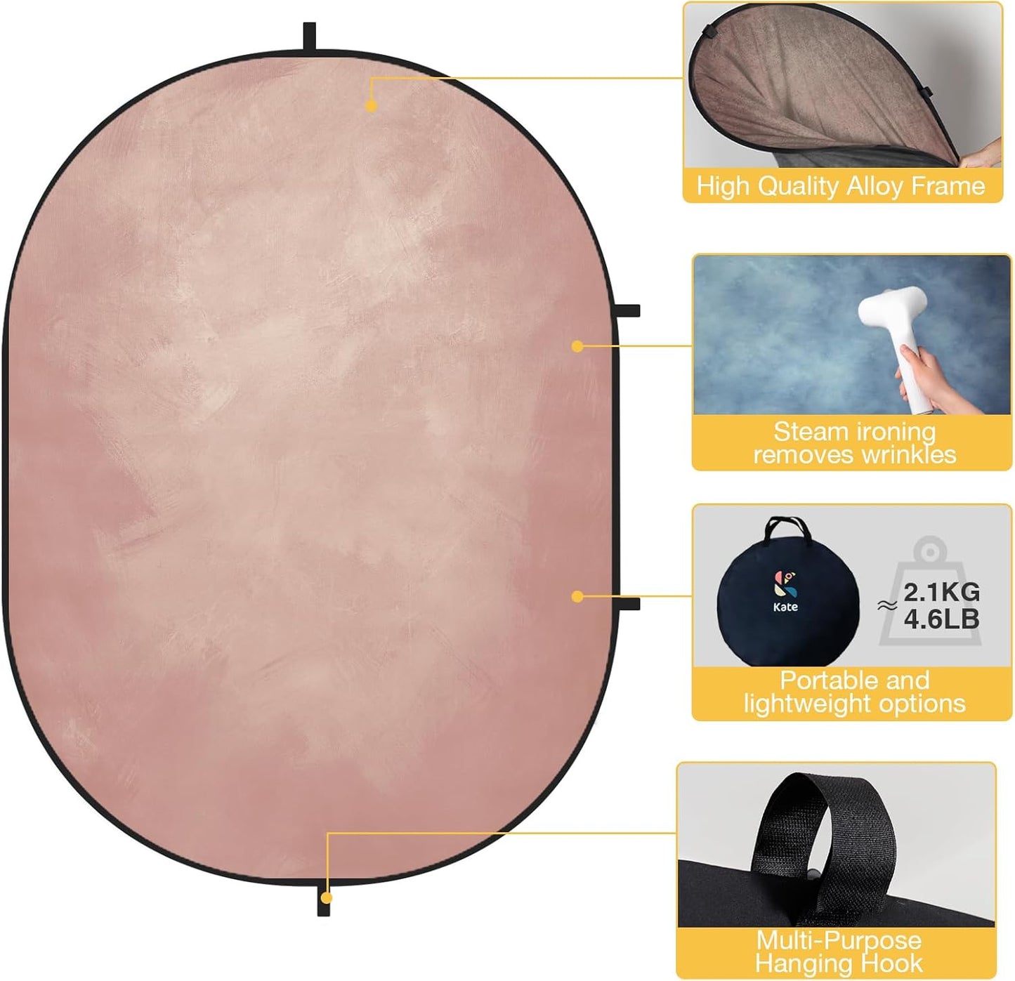 Kate Collapsible Backdrop Pop up Photo Backdrops Foldable Background Portable for Headshot,Portrait Photography,Video,5x6.5ft,Pink/Blue