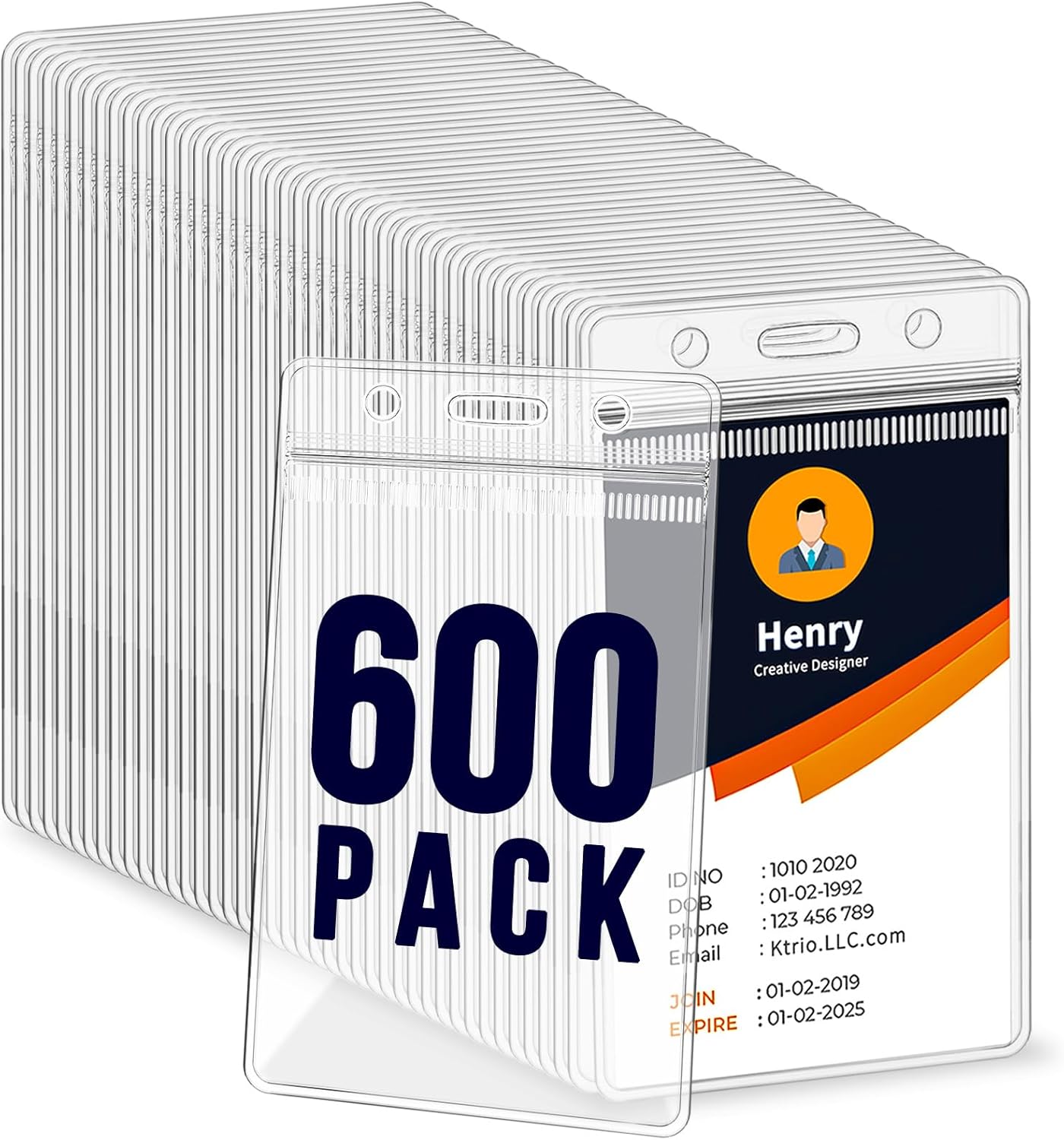 600 Pack ID Badge Holder - Vertical Badge Holder, 2.25" x 3.5" Clear Cards Holders for Lanyard, Plastic Sealable Waterproof, Name Tag Holder for Nurses, Office and School