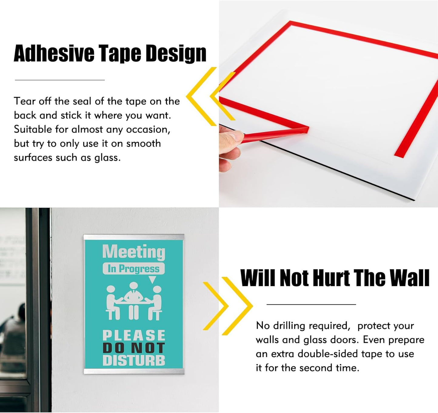 Acrylic Magnetic Sign Holder, Easy-Opening 8.5 x 11 Wall Mount Display Frames, Self Adhesive Back Plastic Clear Document Holder, Silver Aluminium Strips Frame (8.5 x 11, 12Pack)