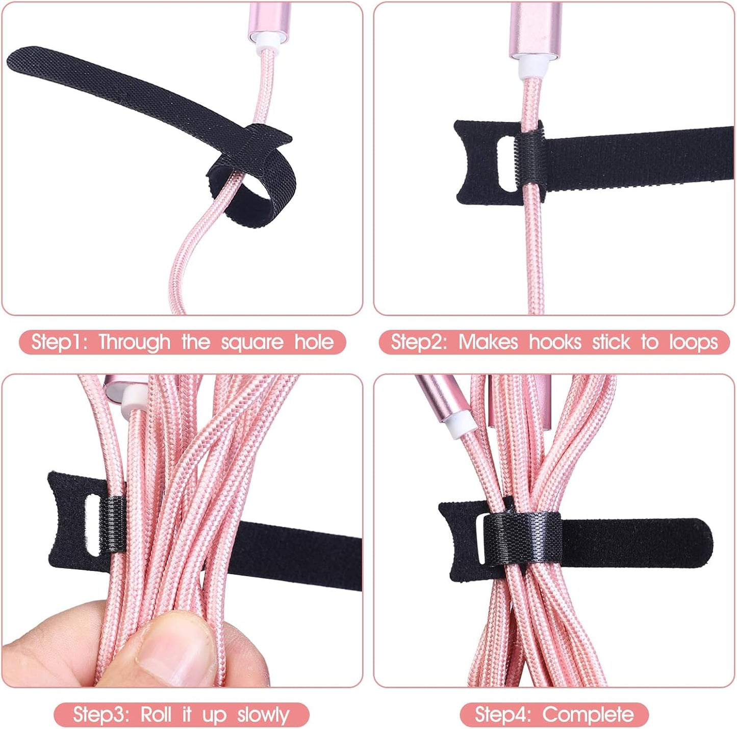 200PCS Reusable Cable Ties Wire Ties Cord Organizer Cable Organizer Adjustable Cable Management Black 4+6+8+10 inch
