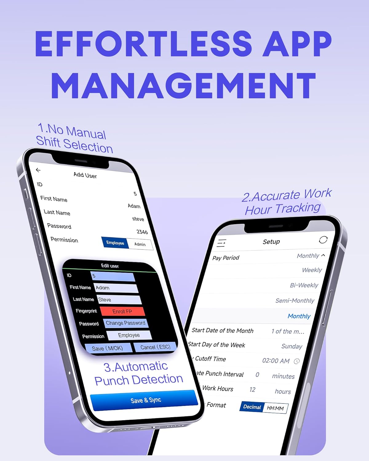 NGTeco APP-Based Time Clocks for Employees Small Business, W2 (Fingerprint+Password) Times Clock, 2.4GHz WiFi Clock in Clock Out Machine Support Shift Schedules, iOS & Android APP, No Monthly Fee