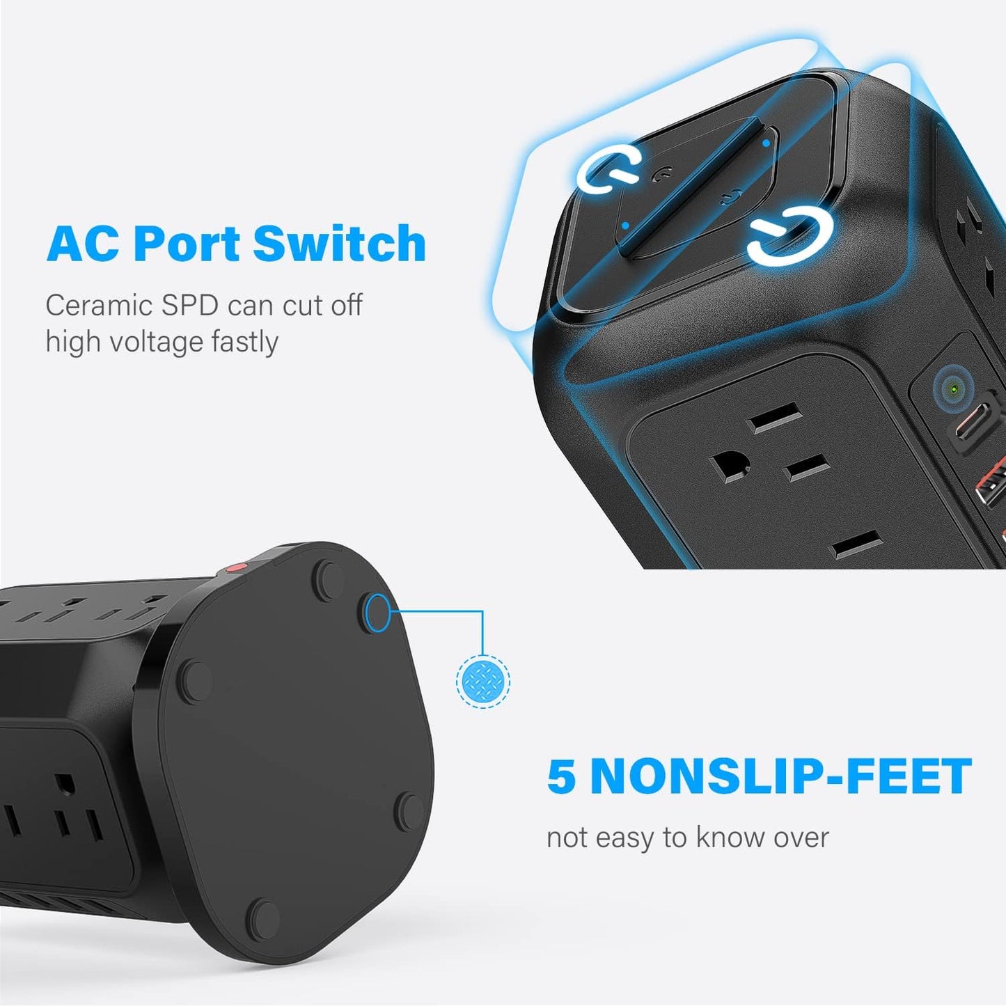 AiJoy Power Strip Tower Surge Protector with 12 AC Outlets, 3 USB-A & 1 USB-C Ports, 10 FT Extension Cord, Charging Station with Overload Protection, for Home Office Dorm Living Room