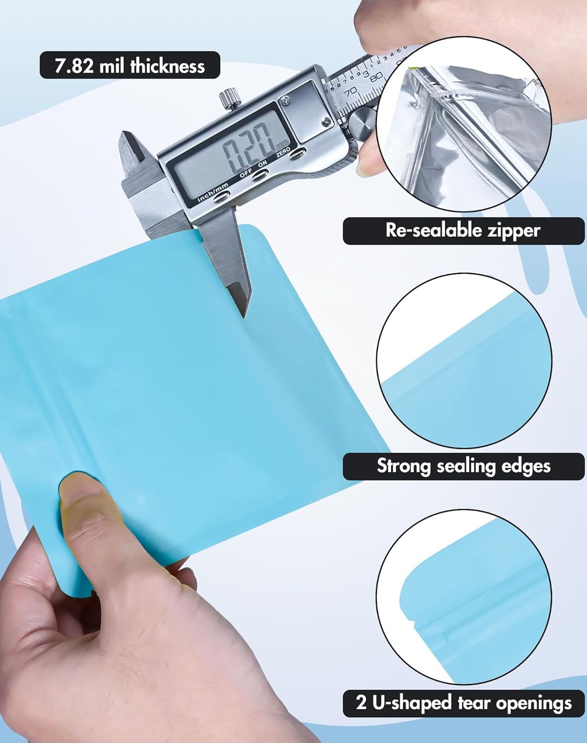 100 Pack Resealable Packaging Bags for Small Business Double-Sided Color Smell Proof Bags for Food Storage Flat Bags (Blue, 4" x 6")