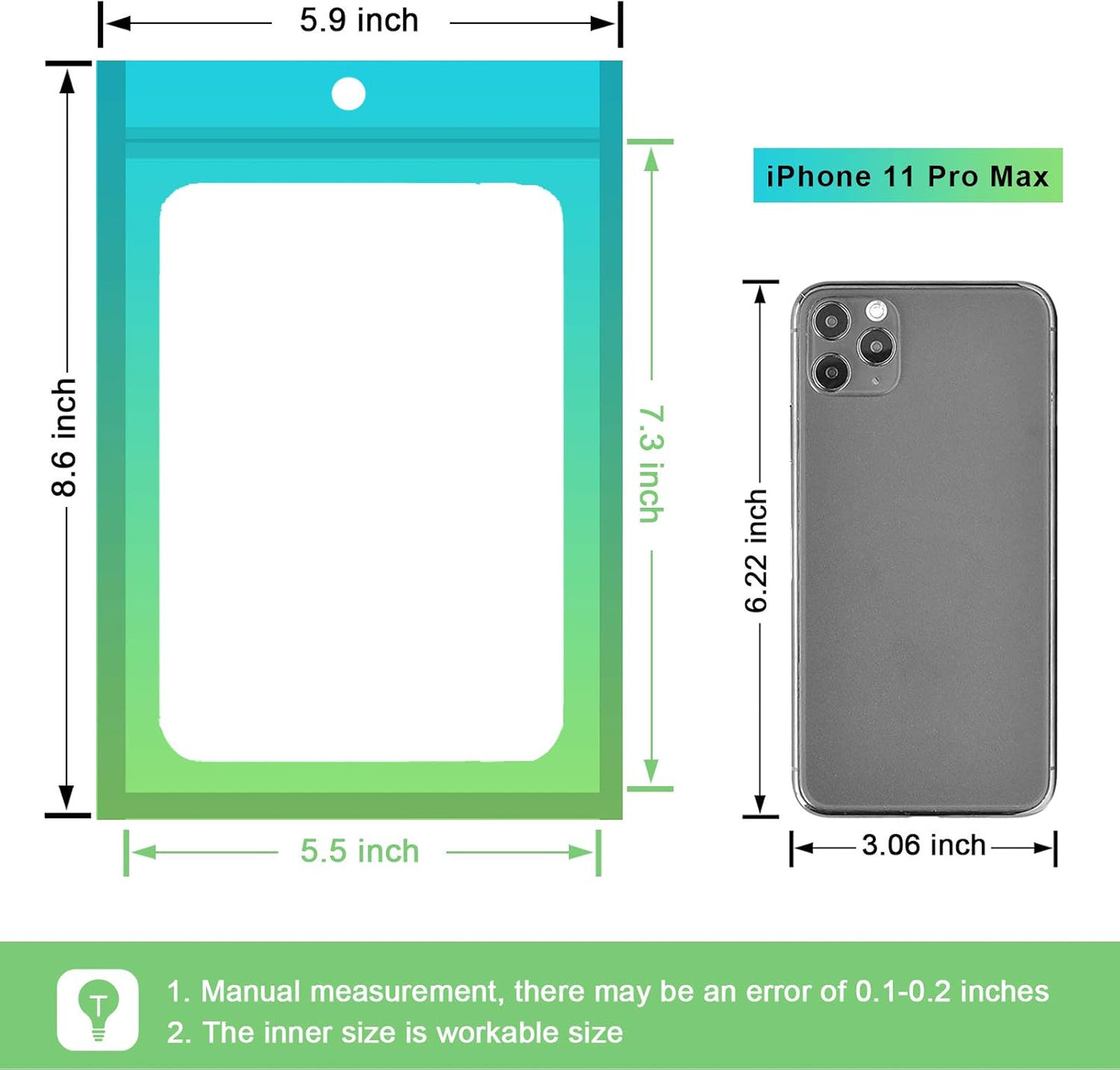 100 Pcs Resealable Mylar Bags, Gradient Color Food Storage Bags, Zip Bag Foil Bags Packaging Pouch for Food Storage, Sample, Small Business (Blue Green, 5.9 X 8.6 Inch)