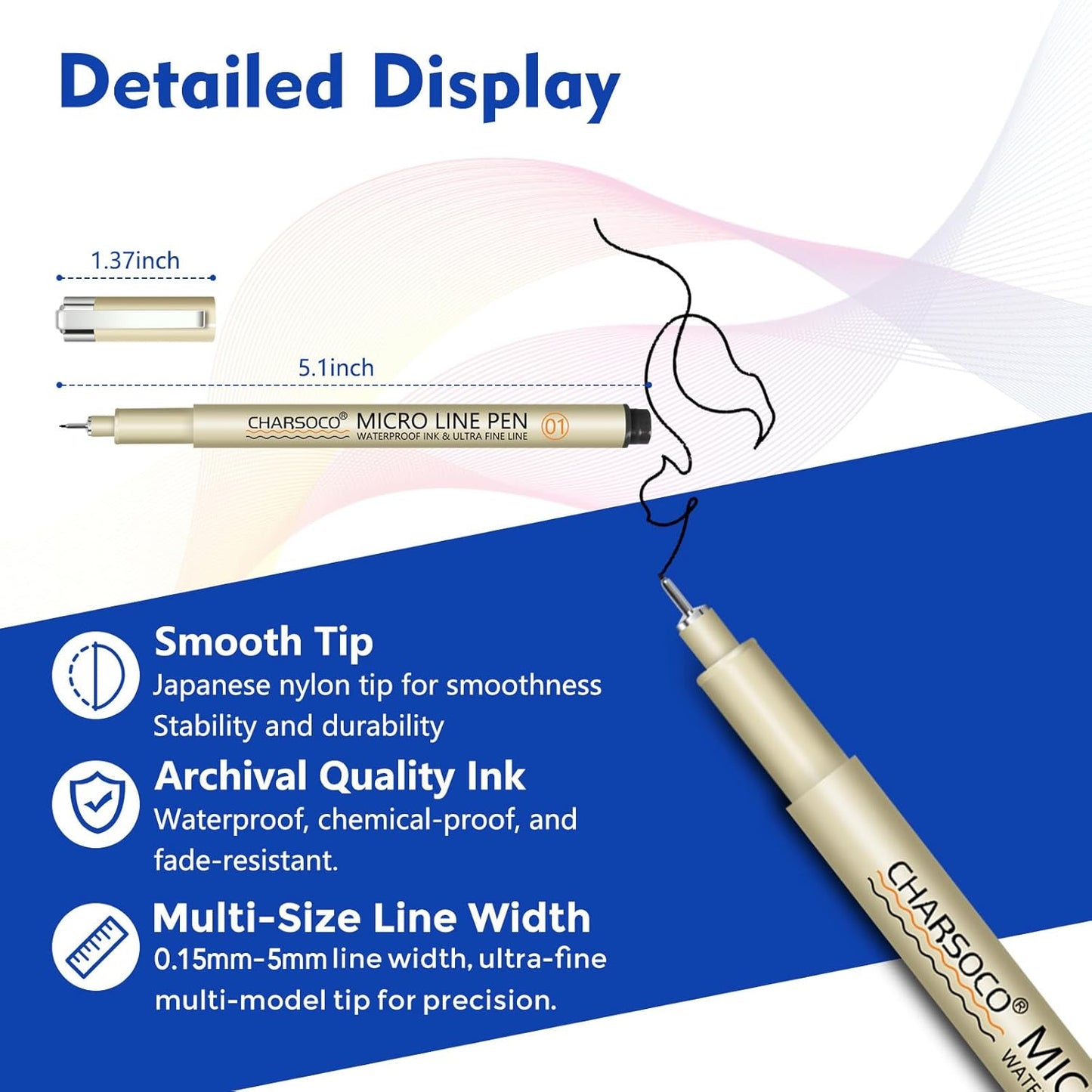 30 Micro Pen, 6 Pack Black Fine Point Pen with Waterproof Archival Ink, 3mm Fineliner Ink Pens for Artist Illustration, Sketching, Anime, Manga, Technical Drawing and Scrapbooking