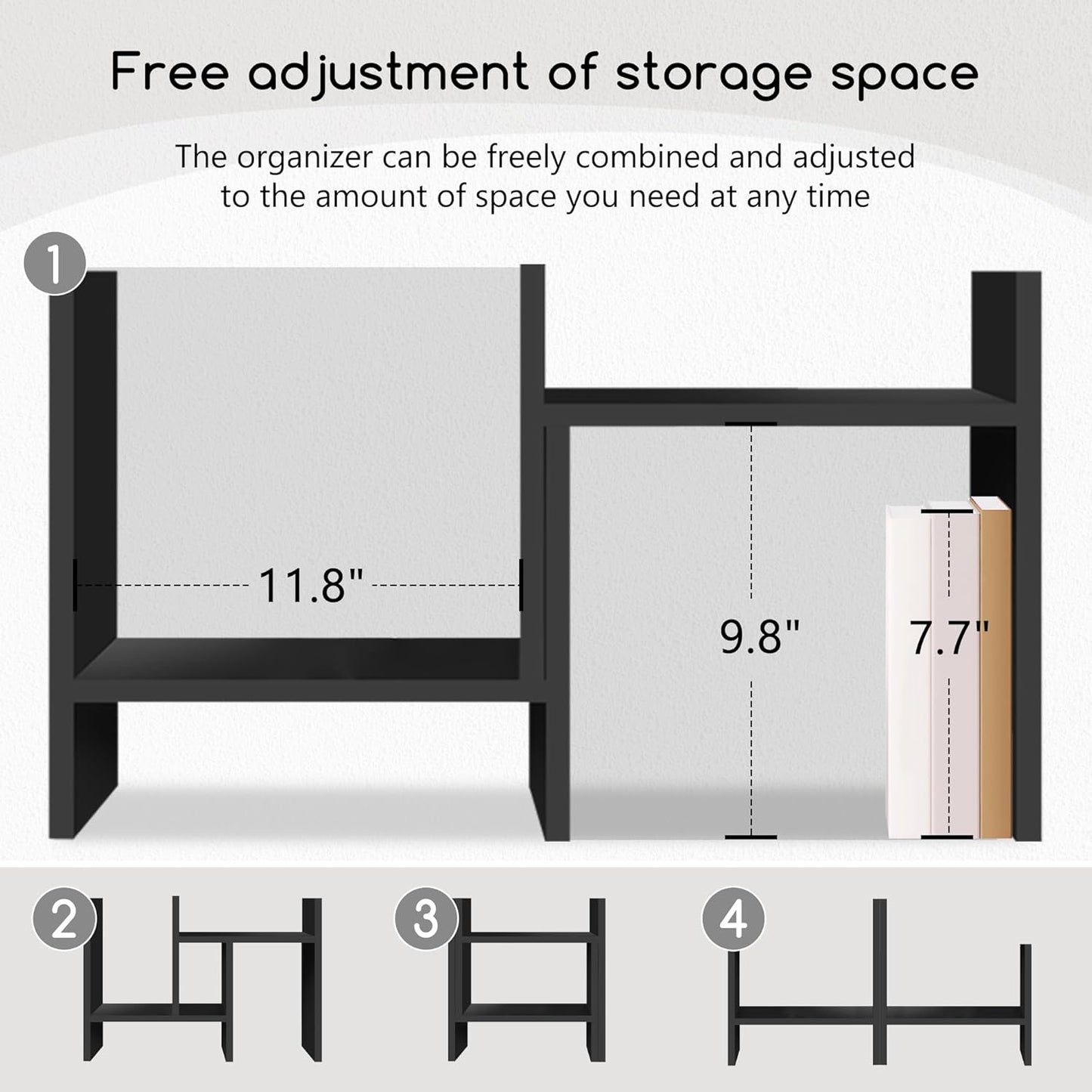 Jerry & Maggie Desktop Organizer Office Storage Rack Adjustable Wood Display Shelf Free Style Double H, Multi-Functional Mini Bookshelf for Desk Natural Stand (Black)
