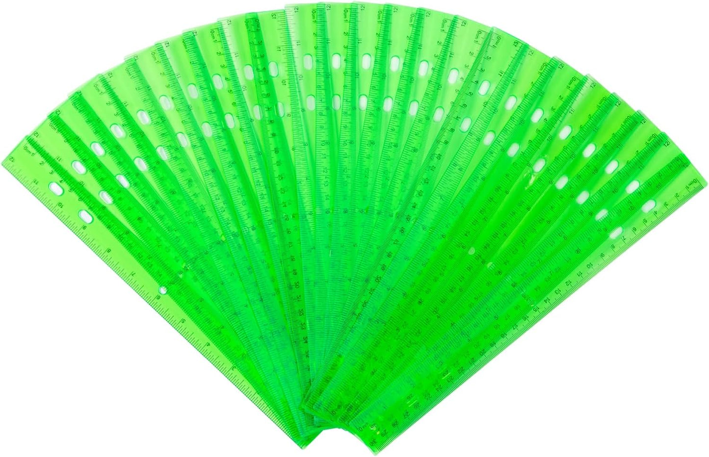 28 Pack Plastic Ruler 12 Inch Transparent Rulers - Metric Bulk for Kids School Office Classroom, Green