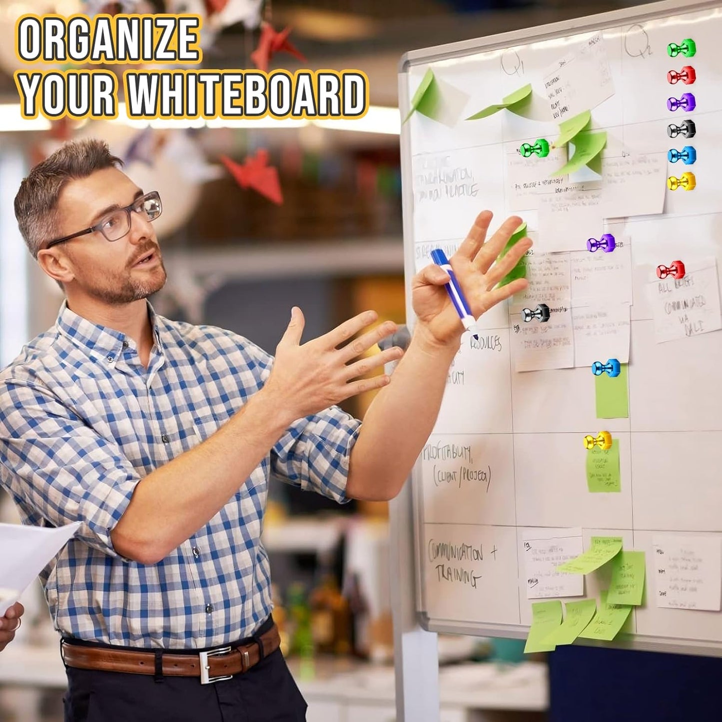 20 Pack Magnetic Push Pins, Gold Strong Fridge Magnets, Whiteboard Magnets, Refrigerator Magnets Strong, Dry Erase Board Magnets for Fridge, Whiteboard, Office, Kitchen, Map (Hexagon)