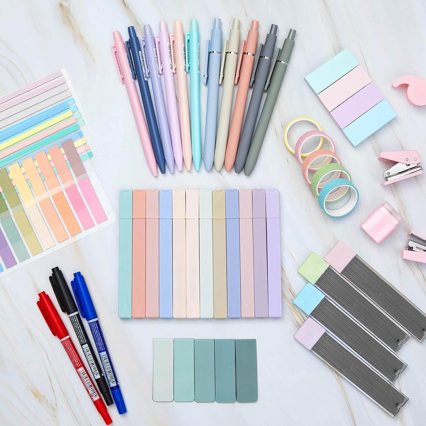 60 Pcs Aesthetic Book Annotation Kit School Supplies Cute Pencil Case with Highlighter Gel Pen Mechanical Pencil Magnetic Bookmarks Transparent Sticky Note Tabs Student Stationary(Light Green)