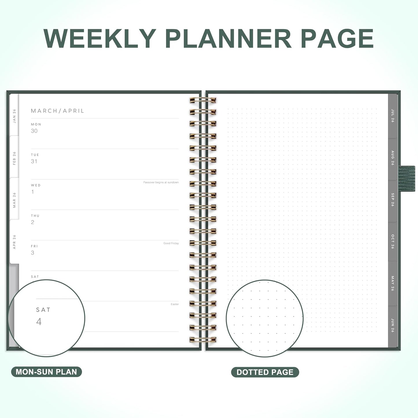 And Per Se 2026 Planner, A4 Size-Daily, Weekly & 18-Monthly Leather Hardcover Planner, Daily Schedule, Monthly Tabs, 100 GSM Thick Paper(Green)