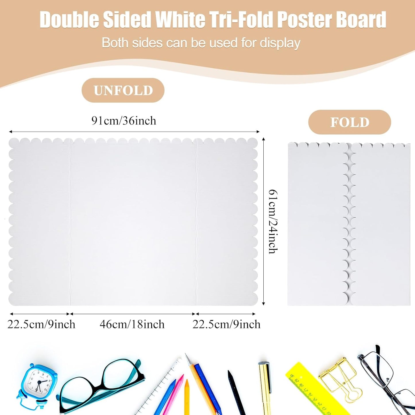 24 Pcs 24 x 36 Inch Trifold Poster Display Boards White for Science Fair Presentation Projects Photo Exhibition Display Tri fold Board Foldable Paperboard for School Supplies Bulk Business