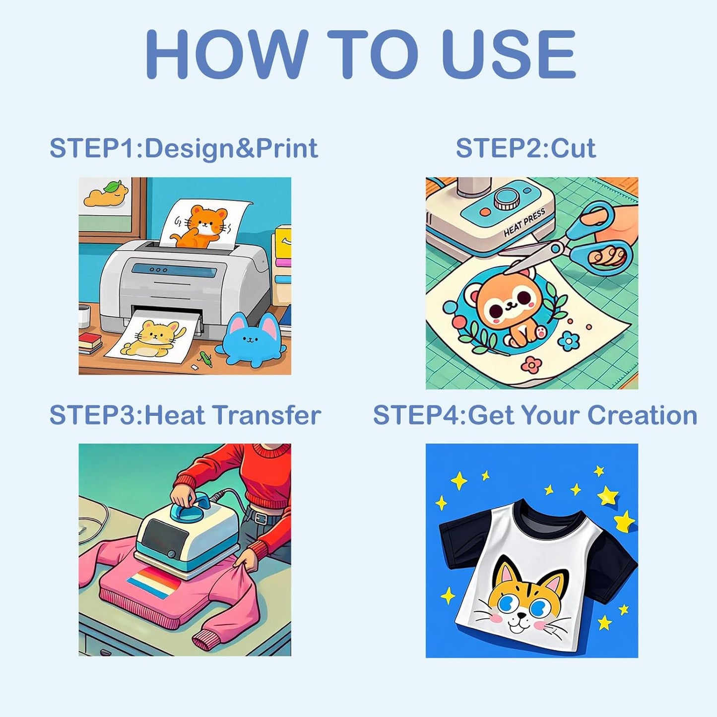 Heat Transfer Paper for Inkjet & Laserjet Printer (20 Sheets 8.5"x11", Dark 3.0), Wash Durable, Long Lasting Printable HTV Infusible Ink Transfer Sheets, Vinyl Iron on Fabric Printer Paper