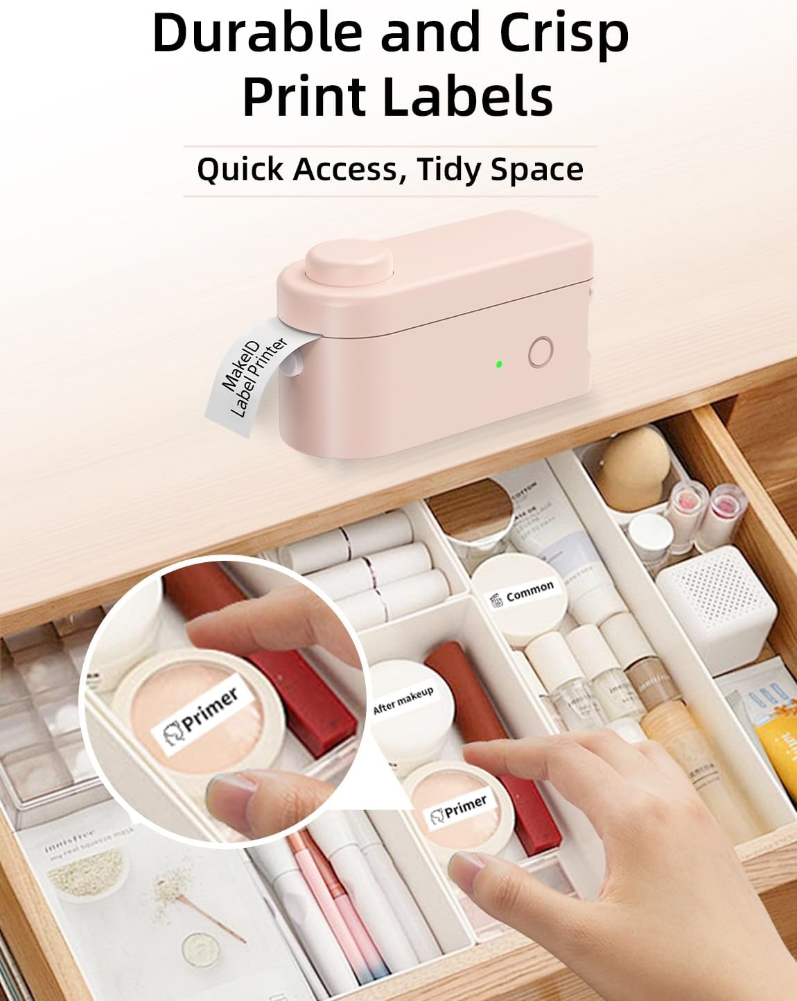 Makeid L1 Label Maker Machine with Tape - Portable & Rechargeable Label Makers Compatible with 9 12 16mm Waterproof Tape - Mini Bluetooth Labeler for Organizing Office Home School