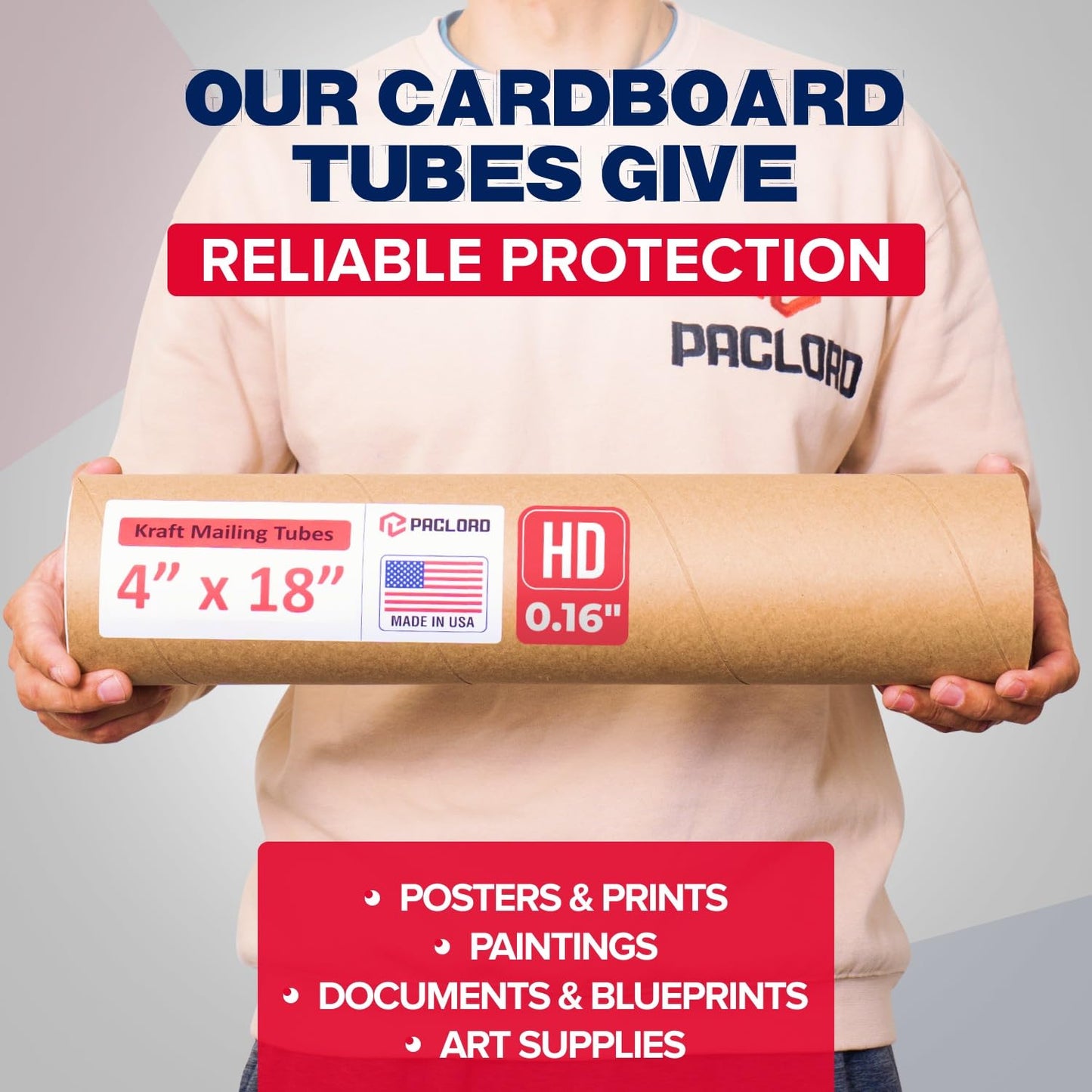 4" x 18" Heavy-Duty Reinforced Cardboard Mailing Tube, Pack of 4 Tubes with 8 Caps – Secure USPS Approved – Great for Shipping and Storing of Prints, Artwork, Posters or Documents