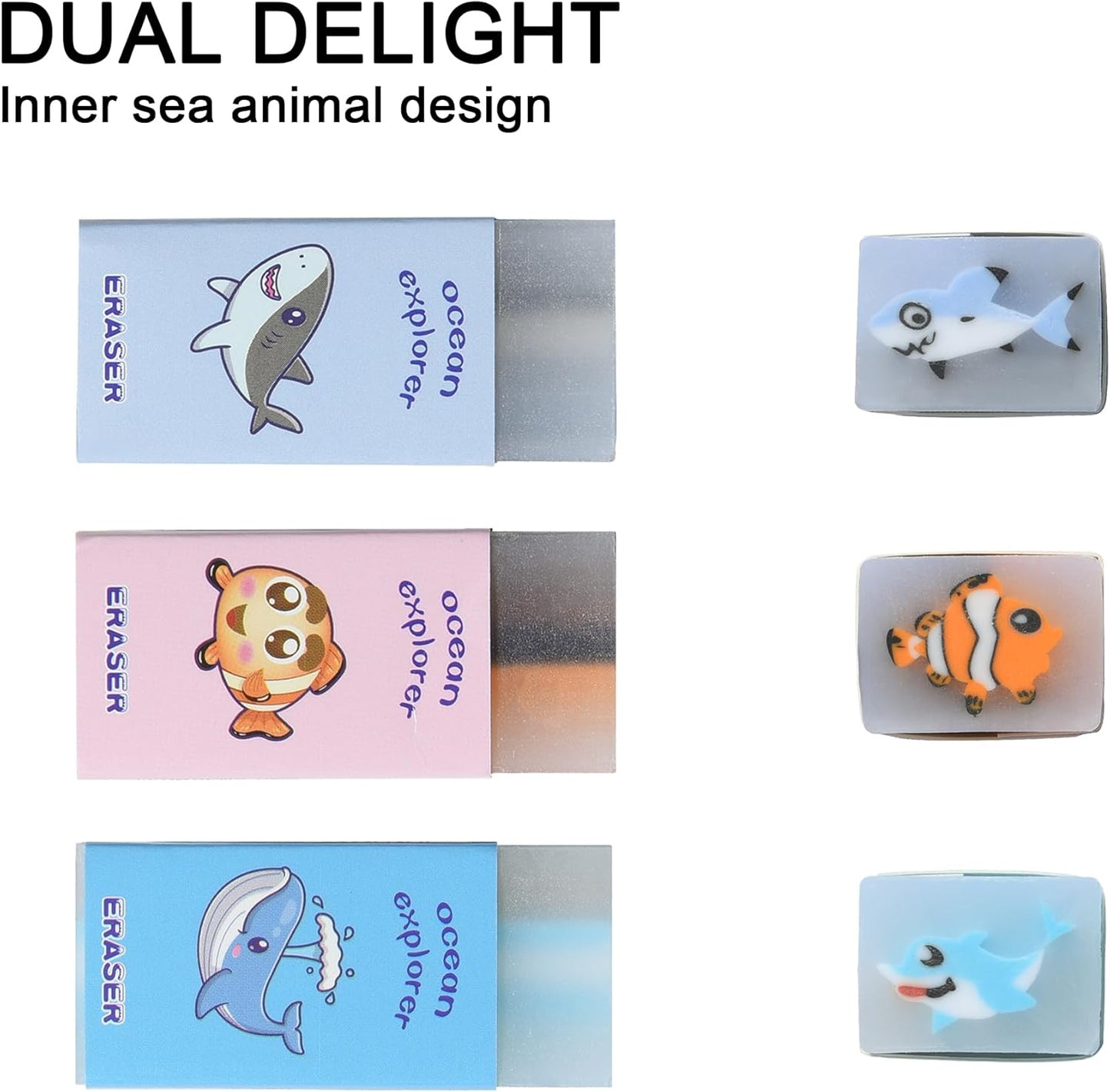 18Pcs Cute Sea Animal Erasers for Kids Bulk, Kawaii Fun Pencil Jelly Erasers for School Classroom Supplies Prize Gifts Party Favors