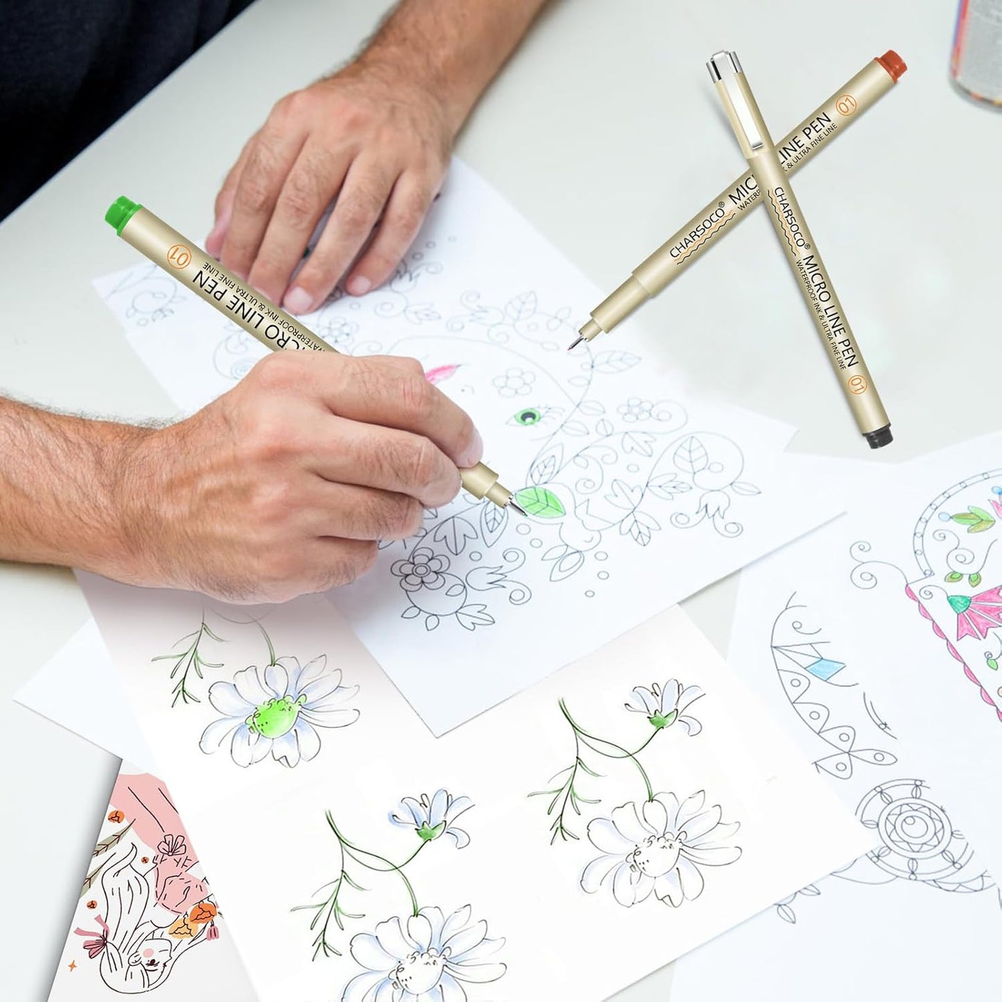 01 Micro Pen, Fine Point Pen with 6 Colors, Waterproof Archival Ink, 0.25mm Fineliner Ink Pens for Artist Illustration, Sketching, Anime, Manga, Technical Drawing and Scrapbooking