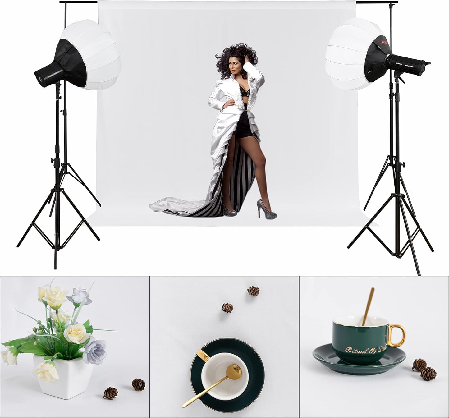 Joccun 6X9FT White Backdrop Background for Photography,Polyester Backdrop Curtain Background Screen for Photography,Photoshoot,Video Recording,Studio(6X9ft,White)