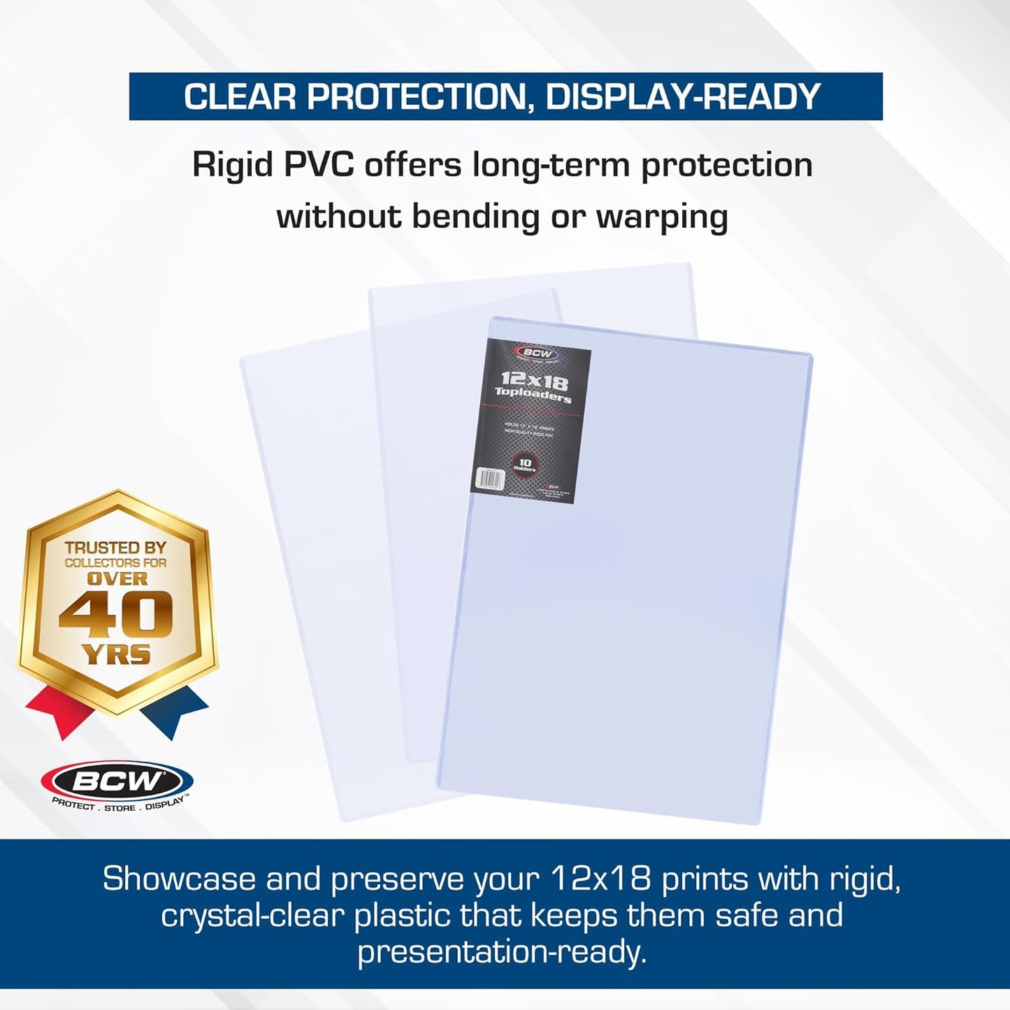 BCW 12x18 Topload Holder - 10ct | Rigid Plastic Protection for 12x18 Lithographs, Posters, Prints | Durable Clear Sleeves for Photos, Artwork, Documents | Safe Storage and Display