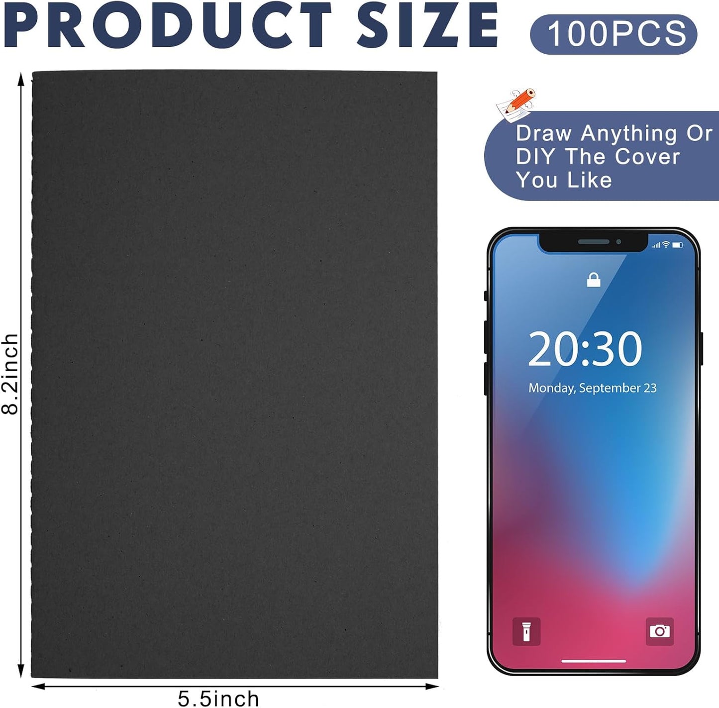 100 Pcs Kraft Notebook Journals 5.5 Inch x 8.3 Inch A5 Softcover Notebooks Bulk for Writing Sketch Office Notepad with 60 Pages 30 Sheets (Black,Dot)