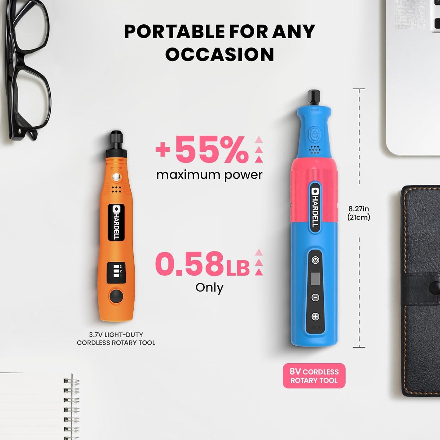 HARDELL 8V Cordless Rotary Tool, 80PCS Accessories, 6 Variable Speed Rotary Tool Kit with Digital Display, Type-C Charging, Mototool for Engraving/Sanding/Polishing/DIY Crafts