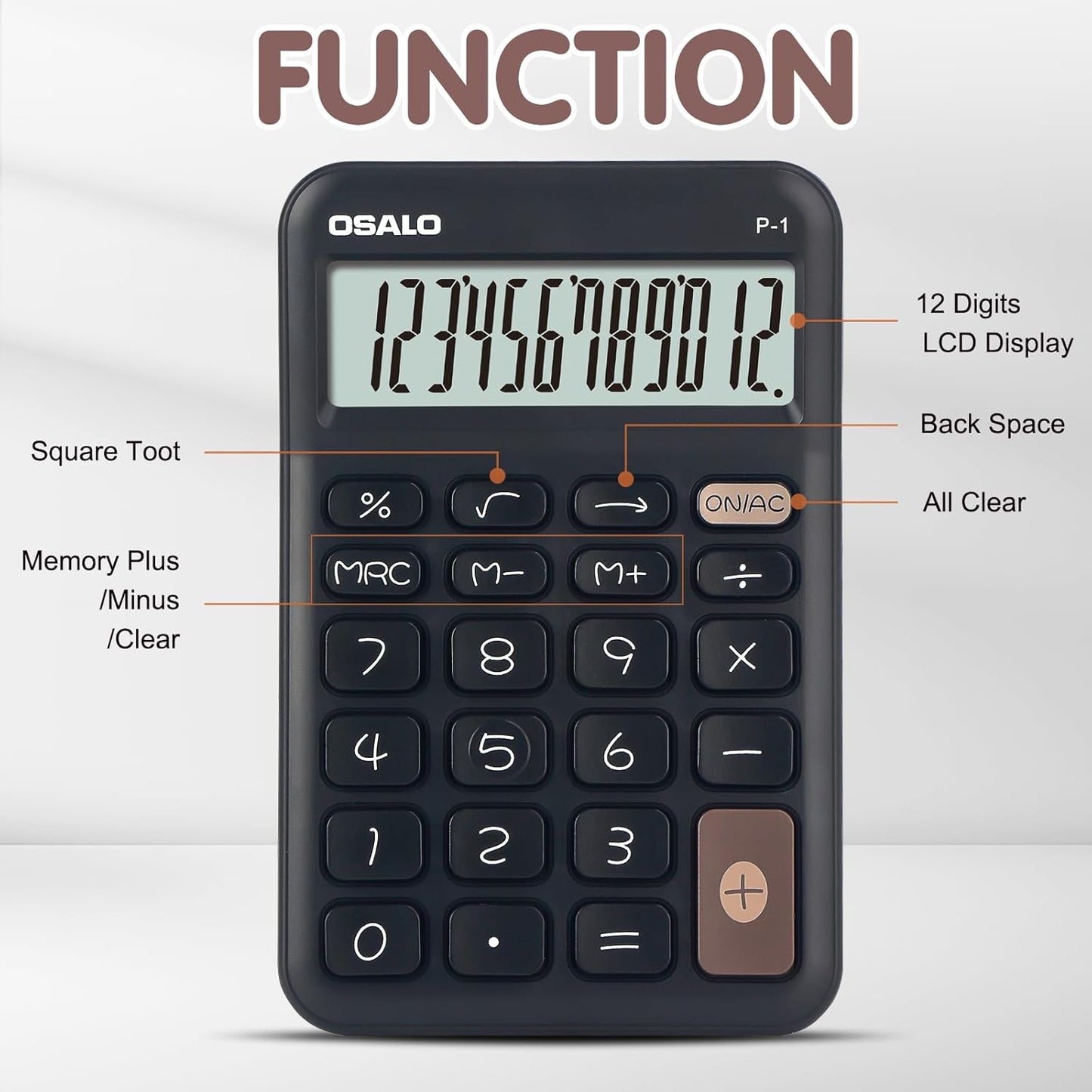 Pendancy Small Desk Calculator Cute, 12 Digit LCD Display, Basic Function, Auto-Sleep, 4.7"x2.9" Pocket-Sized Design Handheld Calculators Desktop, for Office, School, Business & Travel(OS-P1 Black)