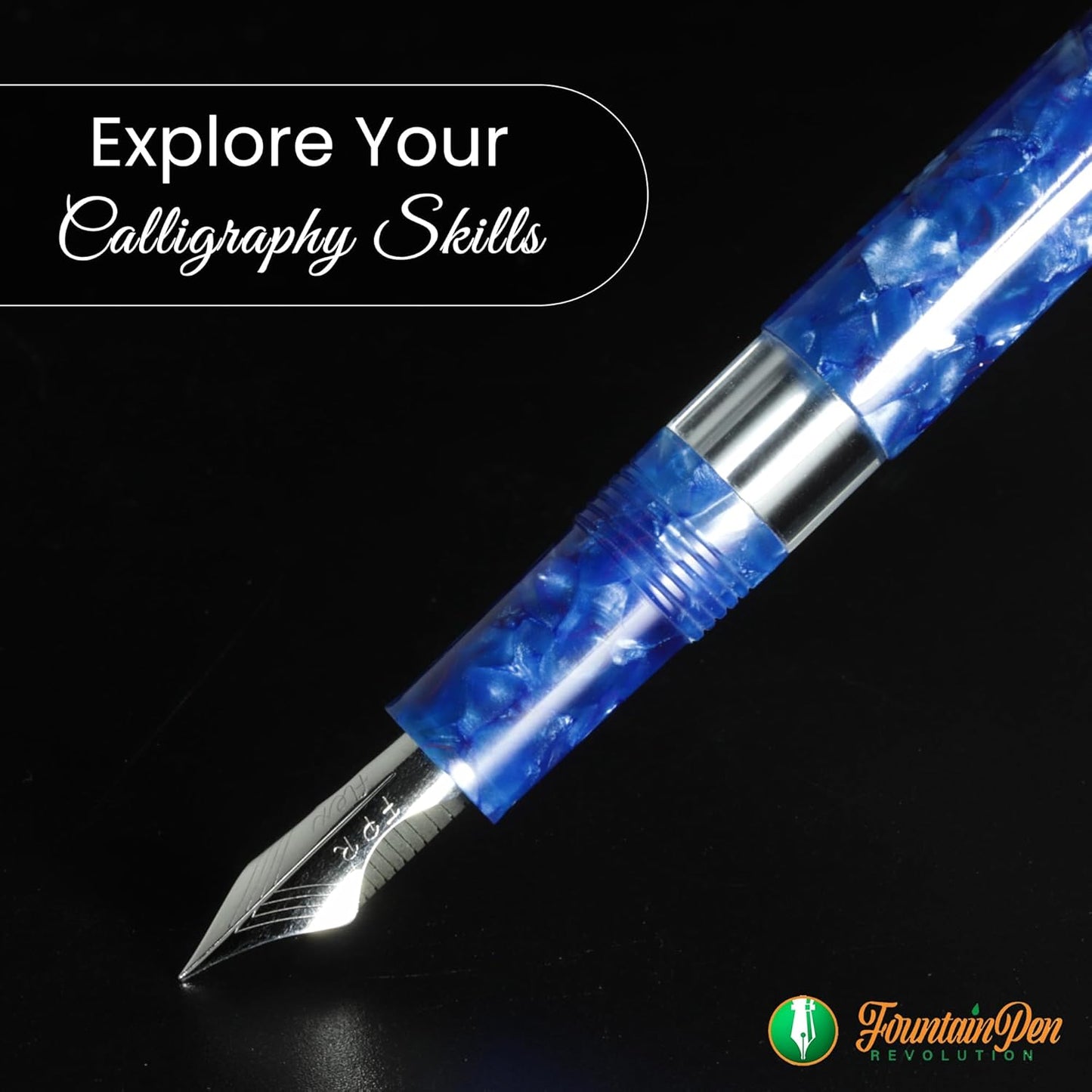 Jaipur V2 Piston Filled Refillable Fountain Pen - Blue Ultra Flex Cursive Pen w/Stainless Steel Nib - Luxury Pens w/Acrylic Body & Ebonite Feed - Fountain Pens for Journaling & Calligraphy