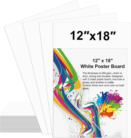 25 Pcs 12" x 18" Poster Board White Poster Board Paper Bulk 250 GSM Thickness Vision Boards Smart PosterBoard for Drawing School Arts Craft Projects Presentations Scrapbooking Blank Graphic Display