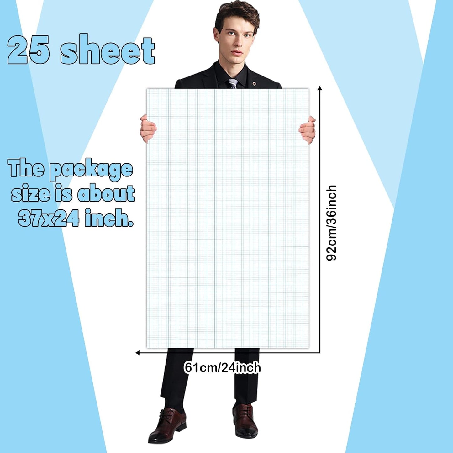 25 Sheets Large Graph Paper 24 X 36 Inch Graph Paper Pad 1 and 1/4inch Ruled Giant Grid Sheet Blueprint Drafting Pad for Engineering Architect Designer Mathematician