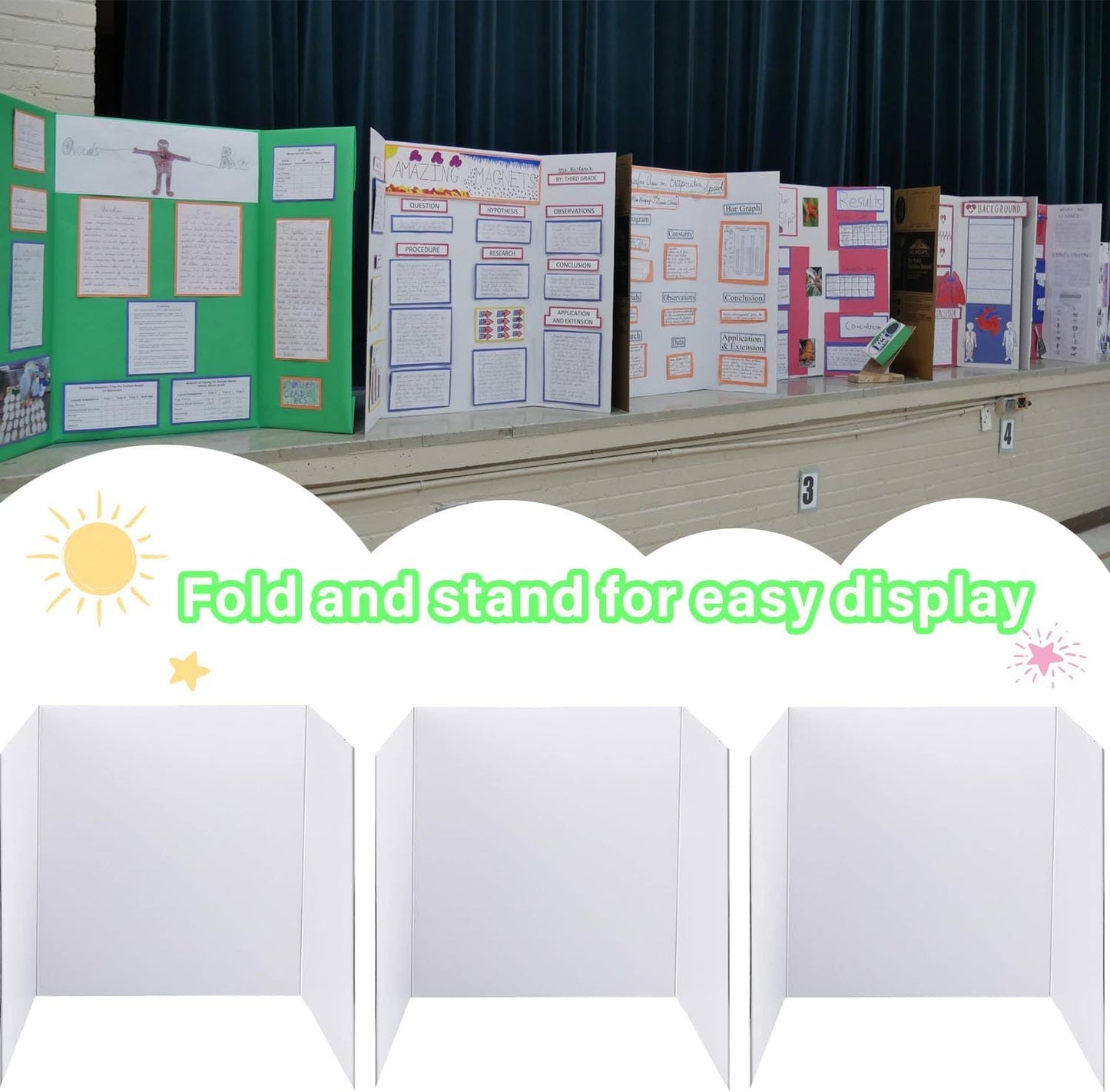 3 pcs Small White Tri-Fold Display Boards, 21 x 14 Inches Corrugated Trifold Poster Boards for School Projects, Science Fairs, Business Presentations and Exhibitions
