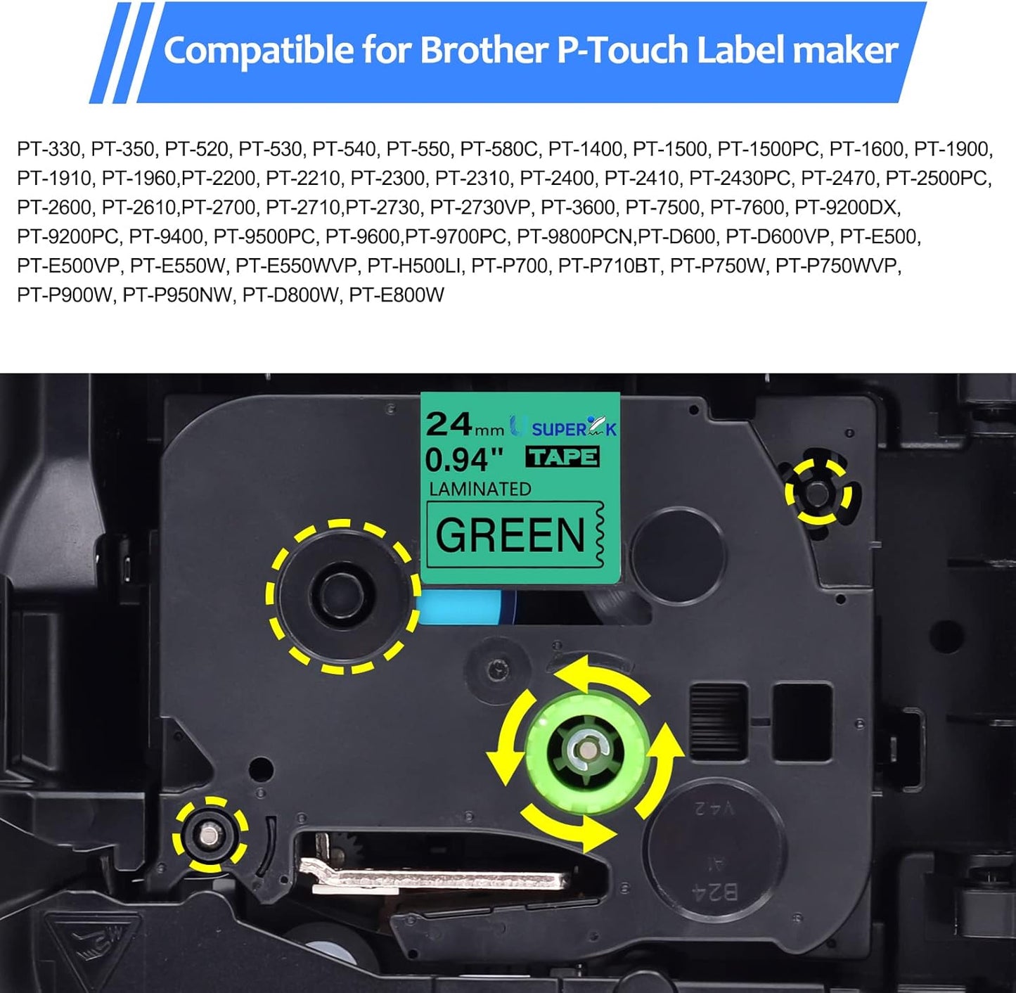 8PK Compatible for Brother P-Touch Label Maker Tape TZe-751 TZ-751 TZe751 TZ751 Black on Green 24mm 0.94 inch 1'' x 26.2ft Laminated TZe TZ Label Tape for PT-2730 PT-2730VP PT-3600 PT-7500