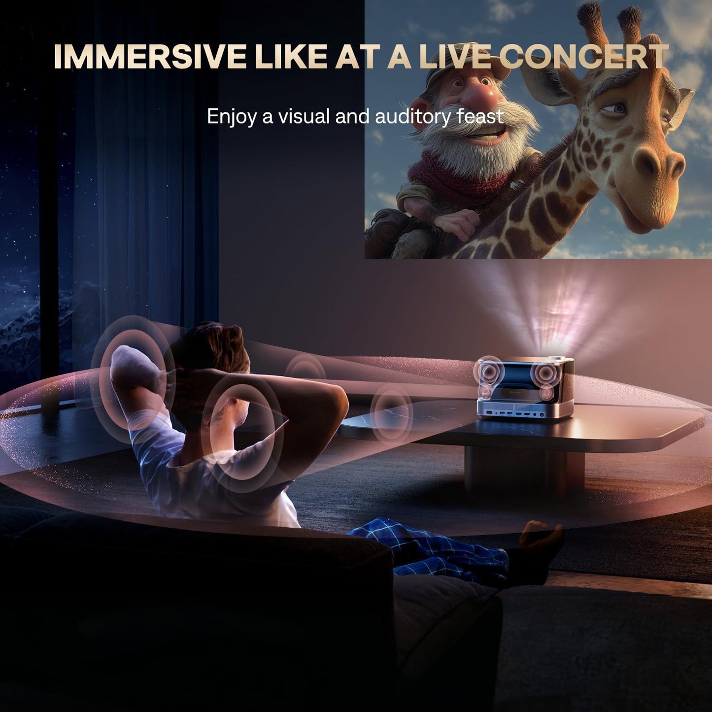 3-in-1 Projector 4K Supported, AURZEN BOOM 3 Smart Projector with WiFi and Bluetooth, 3D DoIby Audio & 36W Speakers, Auto Focus & Keystone, Netflix Official 500 ANSI Home Outdoor proyector, Black