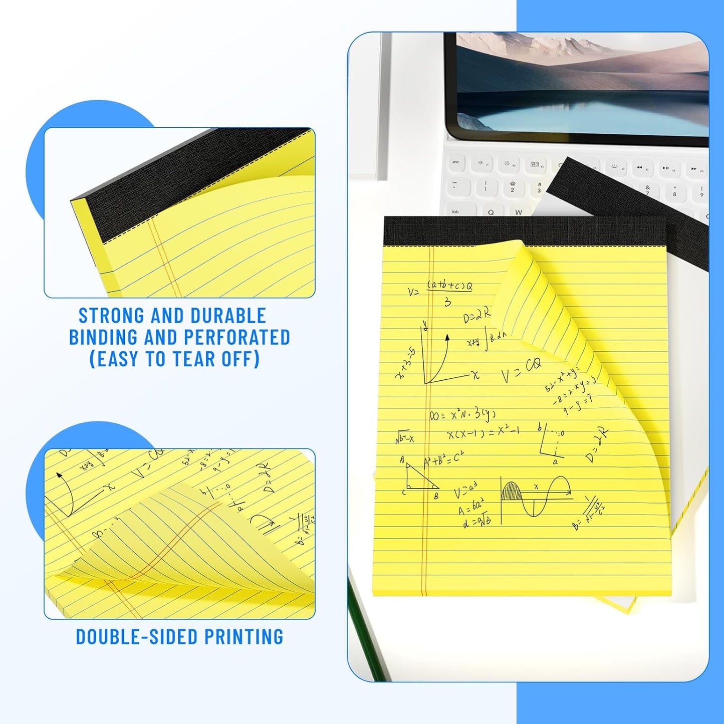 12pcs Legal Pads 8.5 x 11, Notepads 8.5 x 11 College Ruled Notebook, Writing Pads of Paper,Yellow Note Pads, Memo Pad Papers Perforate Legal Notepads Narrow Ruled Line,30 Sheets/Pack