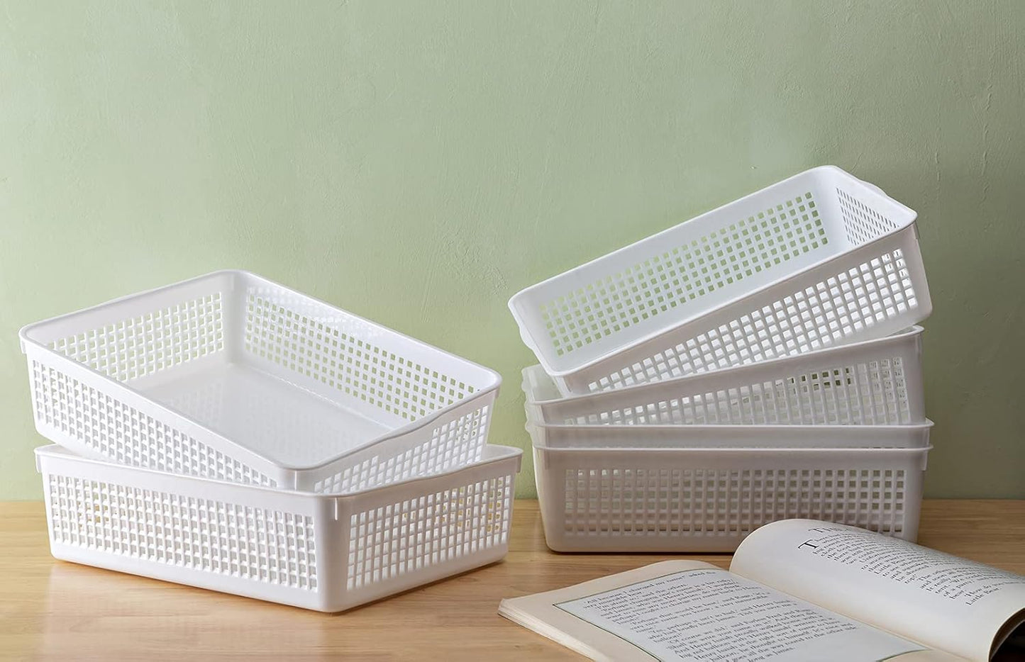 A4 Size Plastic Storage Basket,Desktop File Paper Letter Organizer Tray, 6-Packs (White)