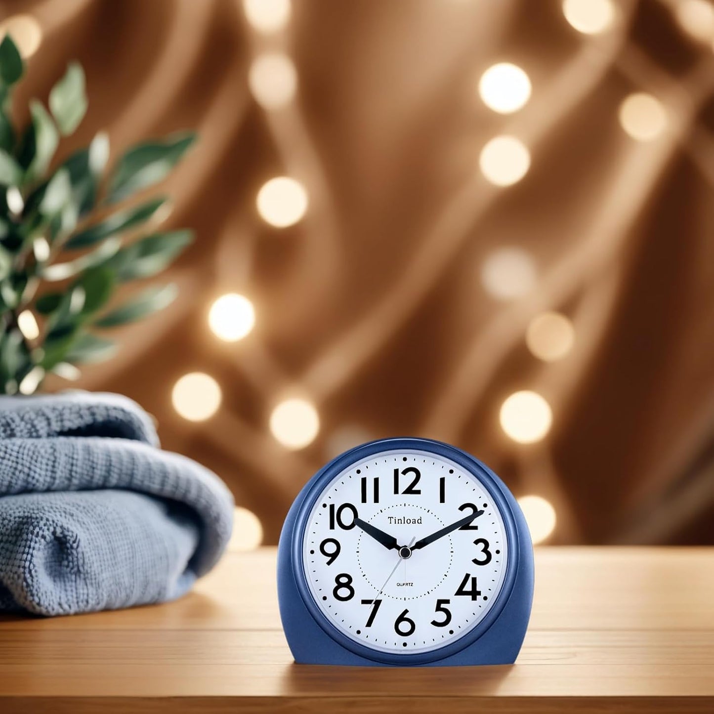 5.5" Large Analog Alarm Clock Silent Non Ticking, Gentle Wake, Beep Sounds, Increasing Volume, Battery Operated Snooze and Manual Light, Blue