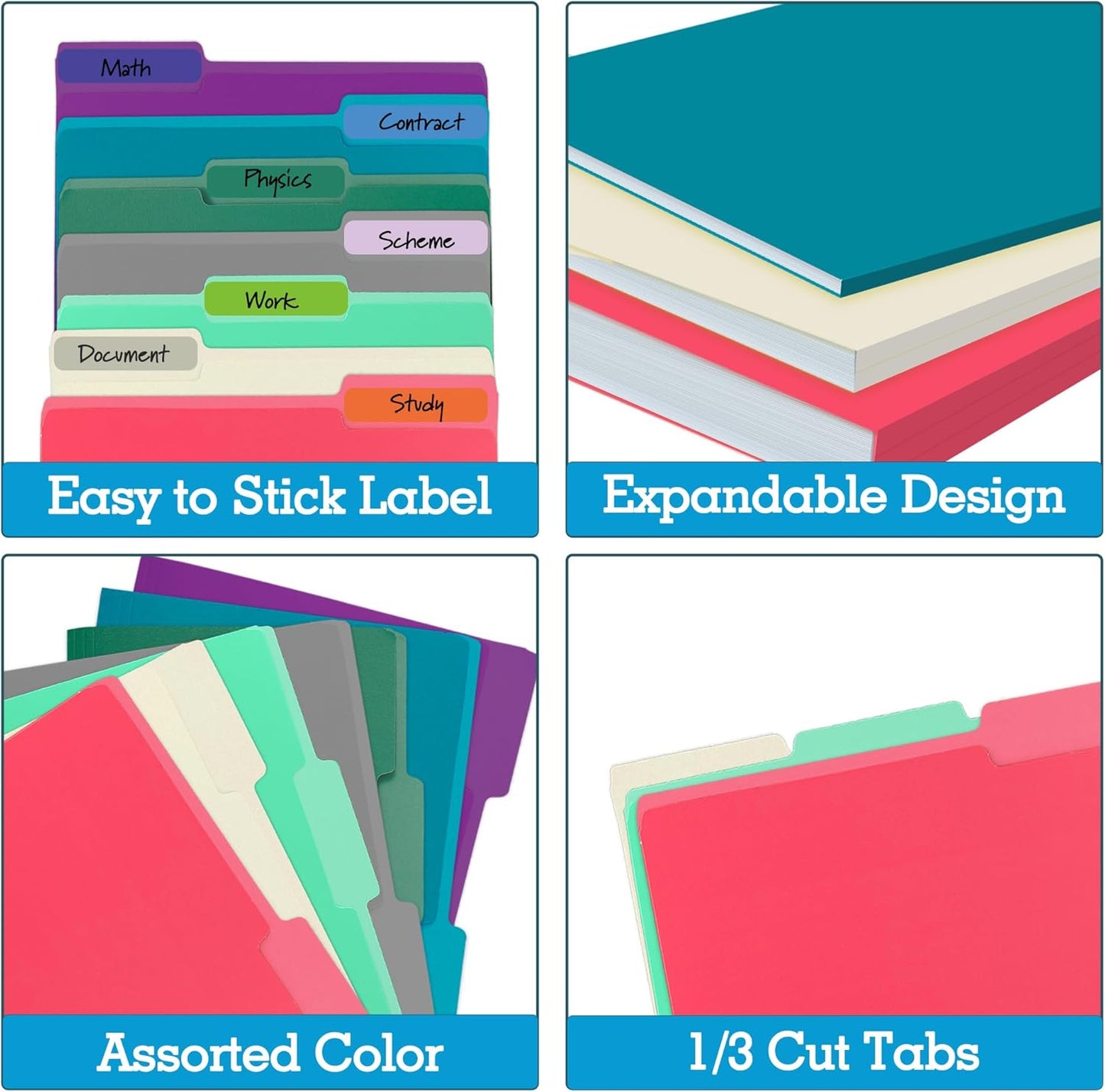 36 Packs Colored File Folders,Grey File Folders,Two Tone Color File Folder 8.5 x 11 Inch,1/3 Cut Tabs Letter Size,Manila File Folders for Office,School and Home,Organization