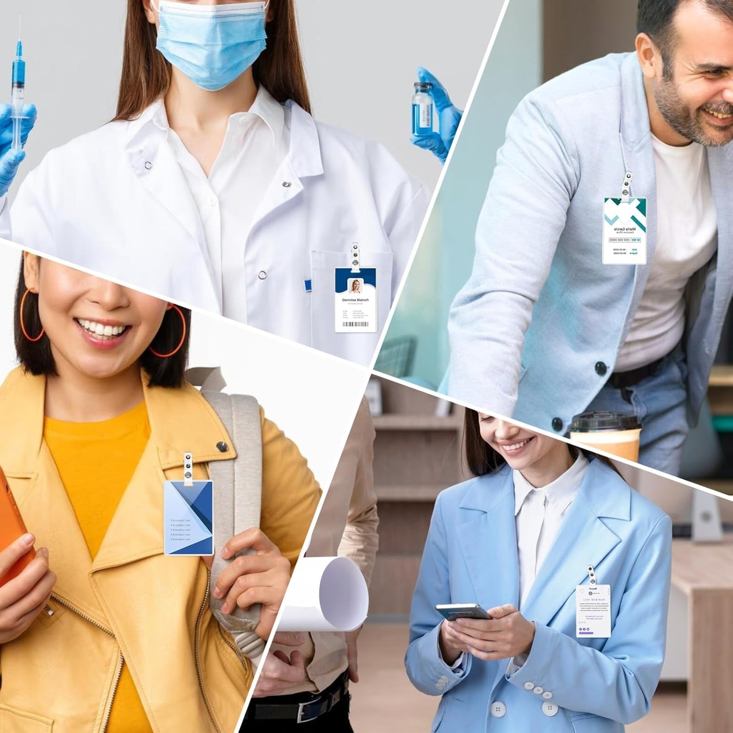 100Pcs Premium Metal Badge Clips with Clear PCV Straps, for ID Cards, Badge Holders, Name Tags, Work Badges