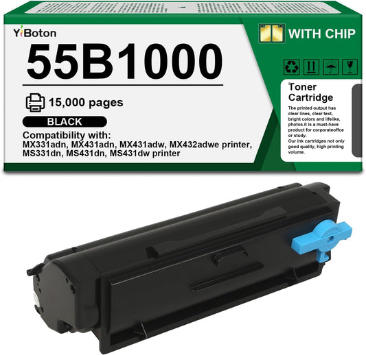 High Yield 55B1000 Black Toner Cartridge Compatible with Lexmark 55B1000 55B1H00 Toner Cartridge for MS331dn MS431dn MS431dw MX331adn MX431adn MX431adw MX432adwe Laser Printer(3,000 Pages)