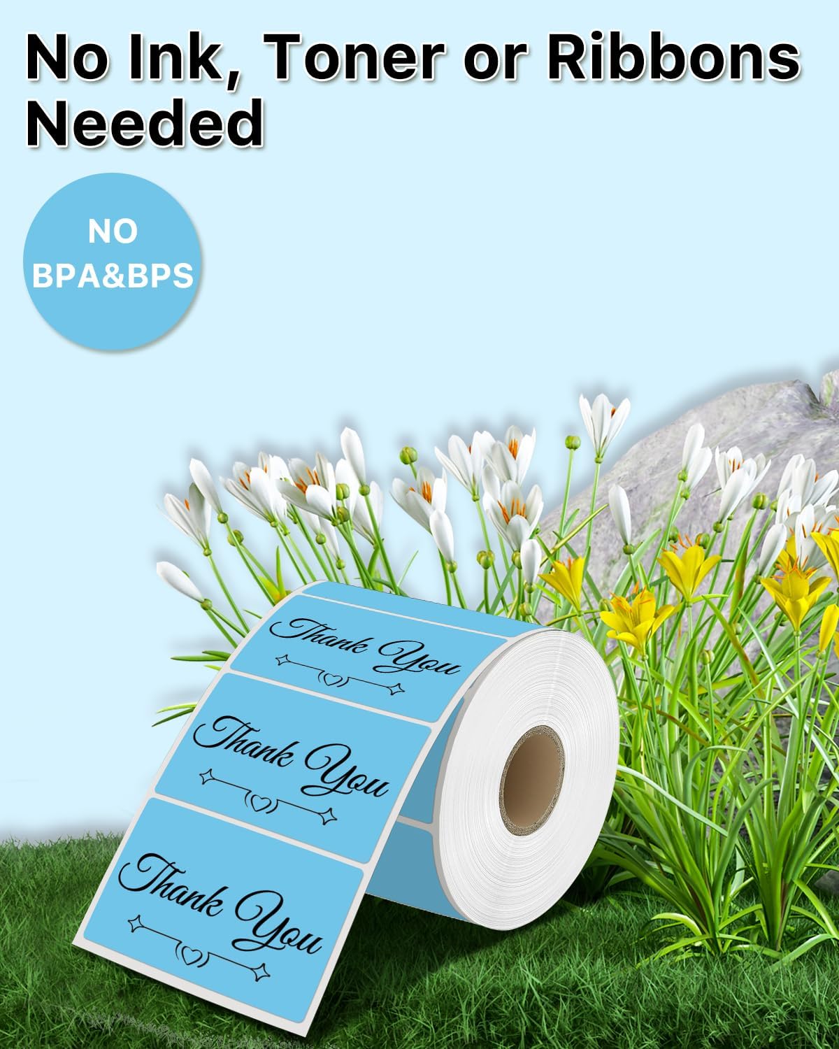 iEager 3" x 2" Thermal Labels, Rectangle Thermal Printer Stickers, Self-Adhesive Durable Sticker with Perforation Line, 500 Labels/Roll, Blue