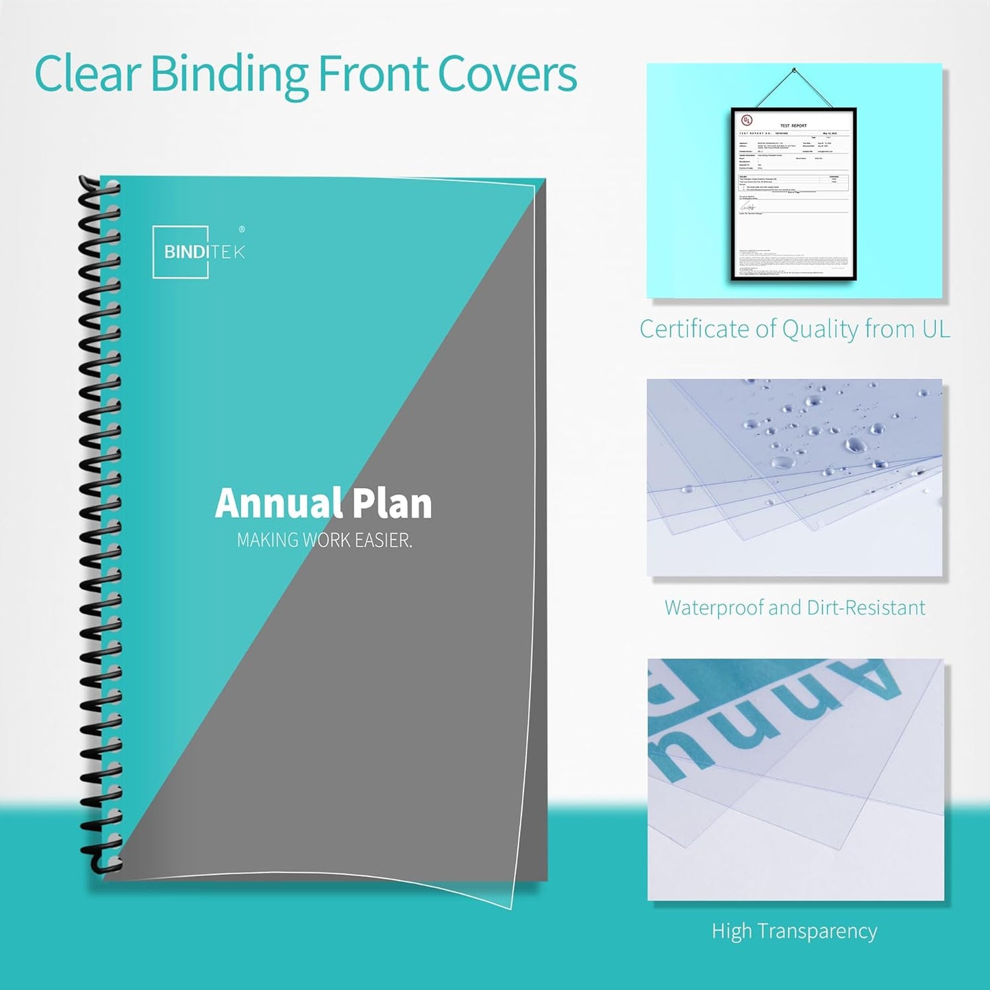 Binditek 100 Pack Binding Covers and Backs Set, 5.5 x 8.5 Inches, 50 Clear PVC (8Mil), 50 Sand-Textured Polycovers (12Mil), Half Letter Size