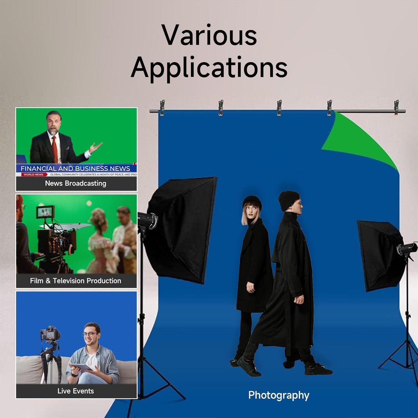 BEIYANG 10x10Ft Blue Green Backdrop Screen, Double Side Chroma Background for Photography, Photo. Product, Film, Video Shooting, Thick Backdrop Cloth for Keying