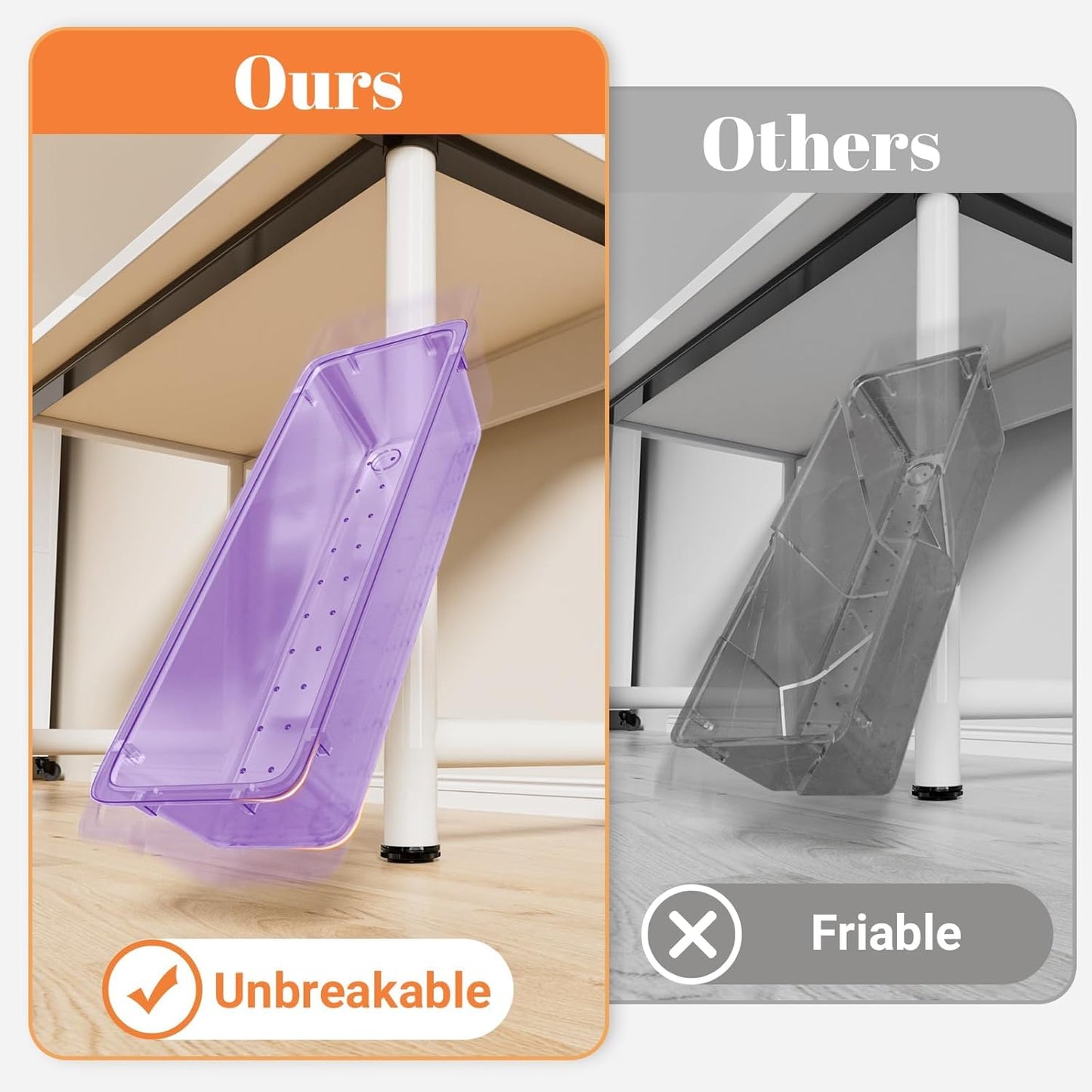 15 PCS Clear Plastic Drawer Organizer Set, 4-Size Acrylic Drawer Storage Trays, Storage Bins for Makeup, Gadgets, and Jewelry in Bathroom, Bedroom and Office, Clear Purple