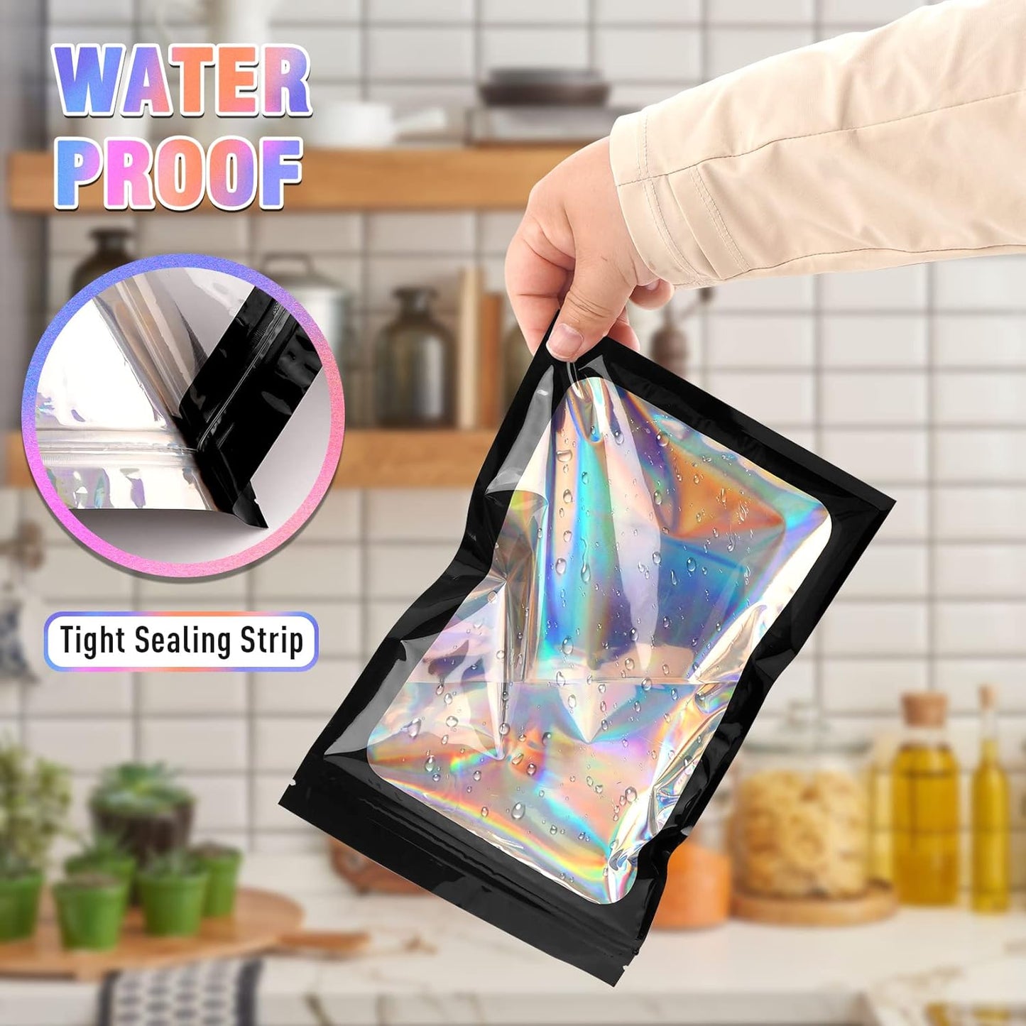 Holographic Bags, 100 PCS Packaging Bags, Resealable Bag for Small Business, Candy, Gift (2.4x3.9 Inch)