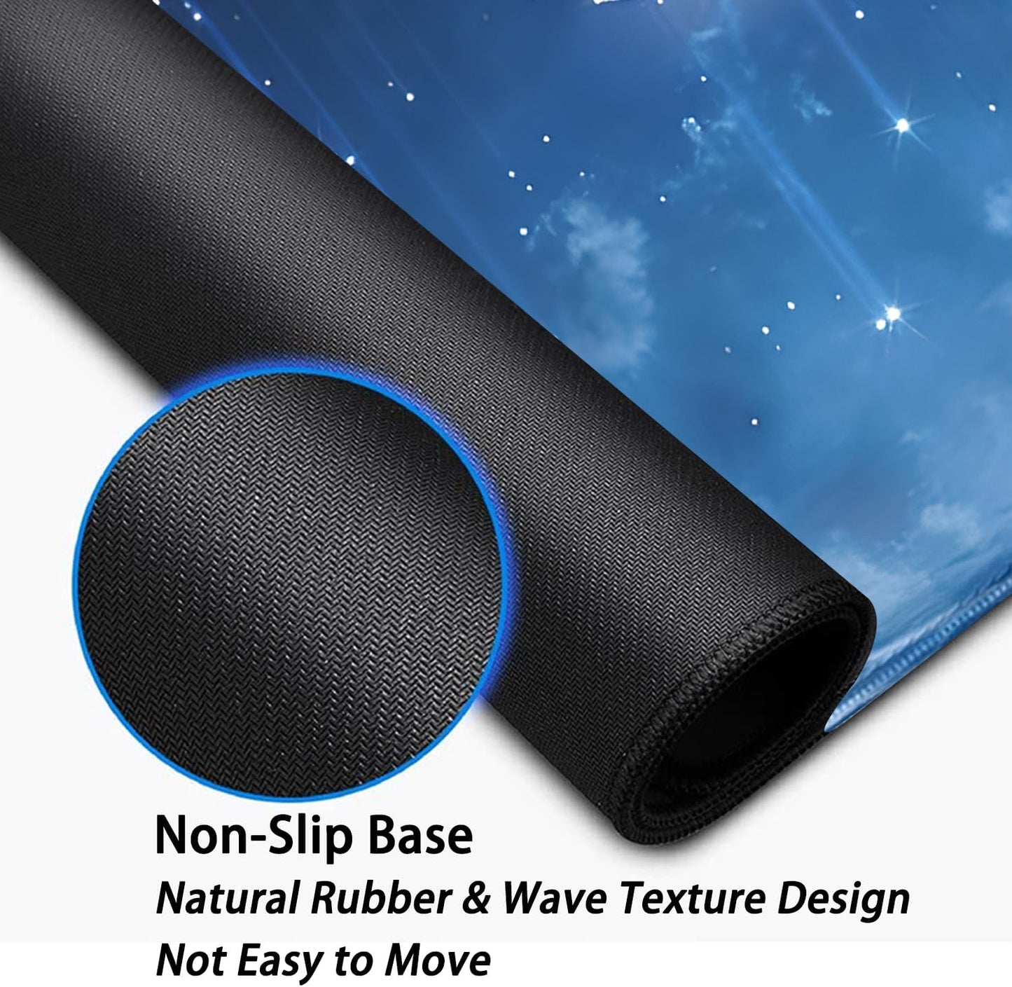 Blue Sky Stars Moon Desk Pad Mouse Pad,Large XL Meteor Showers Mouse Mat with Stitched Edges,Non-Slip Rubber Base Mousepad for Office PC Keyboard Laptop and Home Work Desk Mat(27.5X11.8 in)