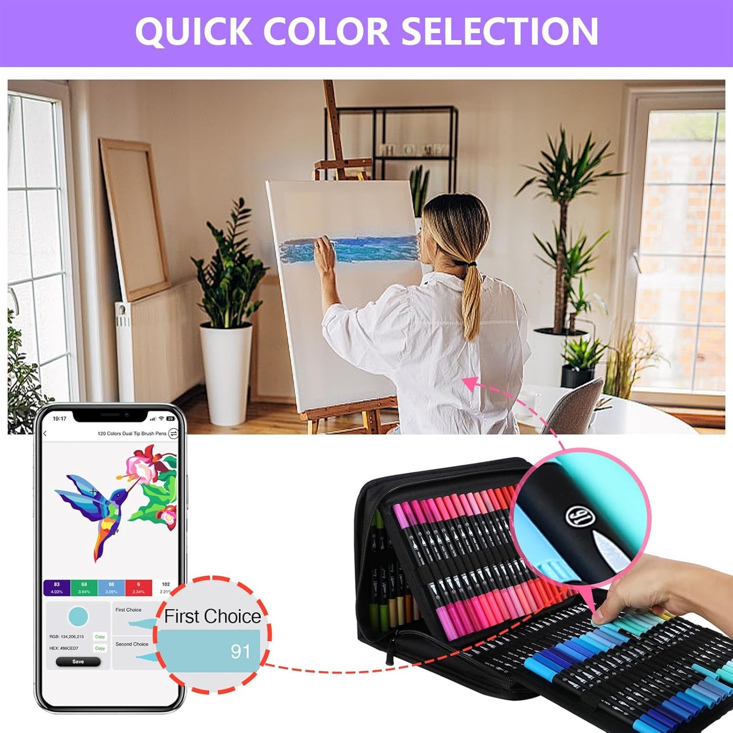 120 Colors Dual Brush Markers, Fine and Brush Tips Numbered Pens with App, for Adults and Kids, Coloring Book Bullet Journaling Note Taking Planner Hand Lettering Calligraphy Drawing Art Supplies Kit